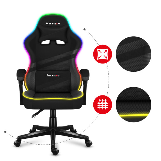 HUZARO FORCE 4.4 RGB Schwarz Mesh Gaming Stuhl