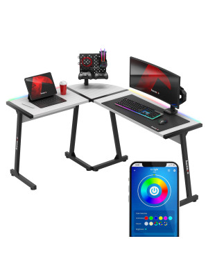 Hero 6.0 Eck-Gaming-Tisch Weiß RGB