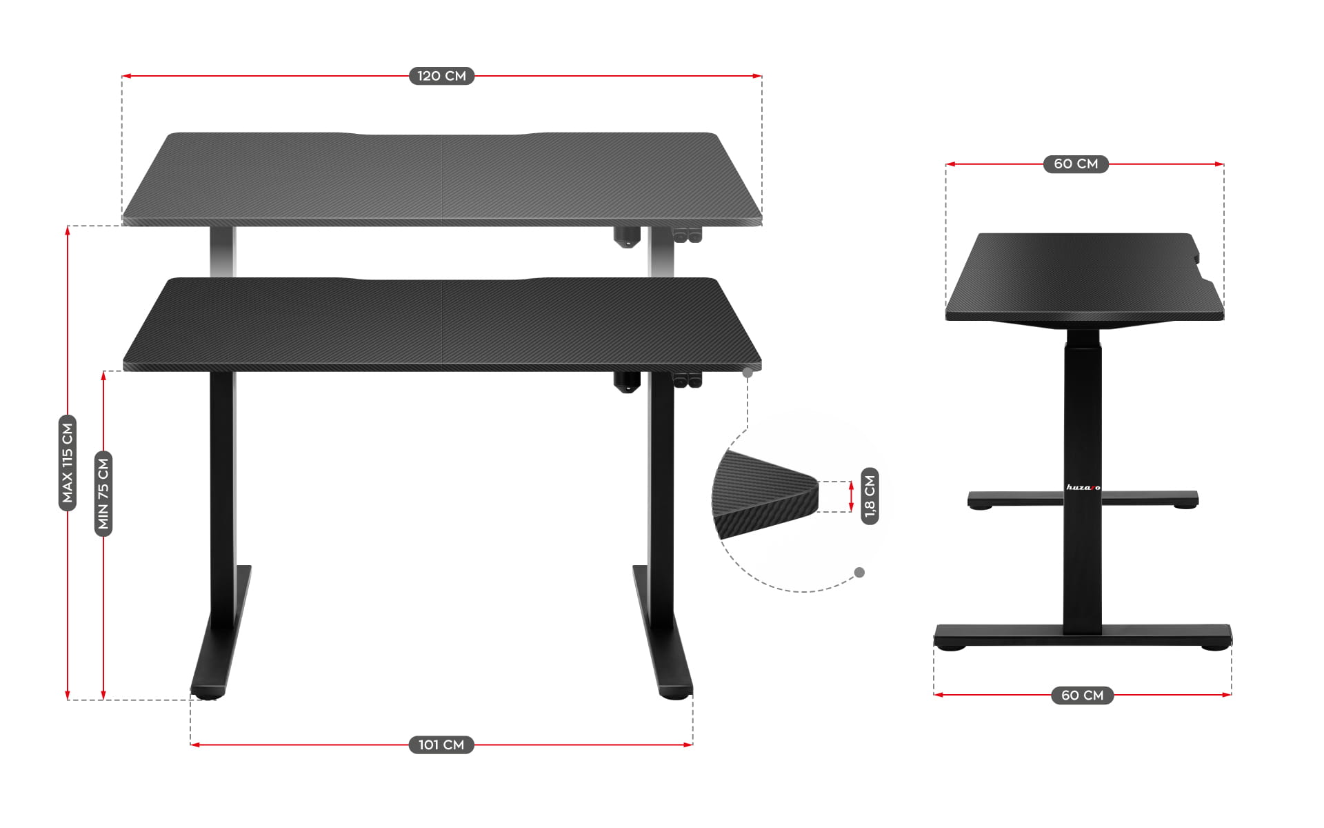Huzaro Hero 8.0 Schwarzer elektrischer Schreibtisch