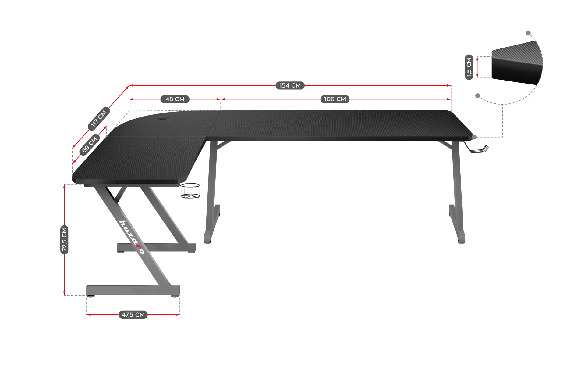 Huzaro Hero 7.0 Grau Gaming-Schreibtisch