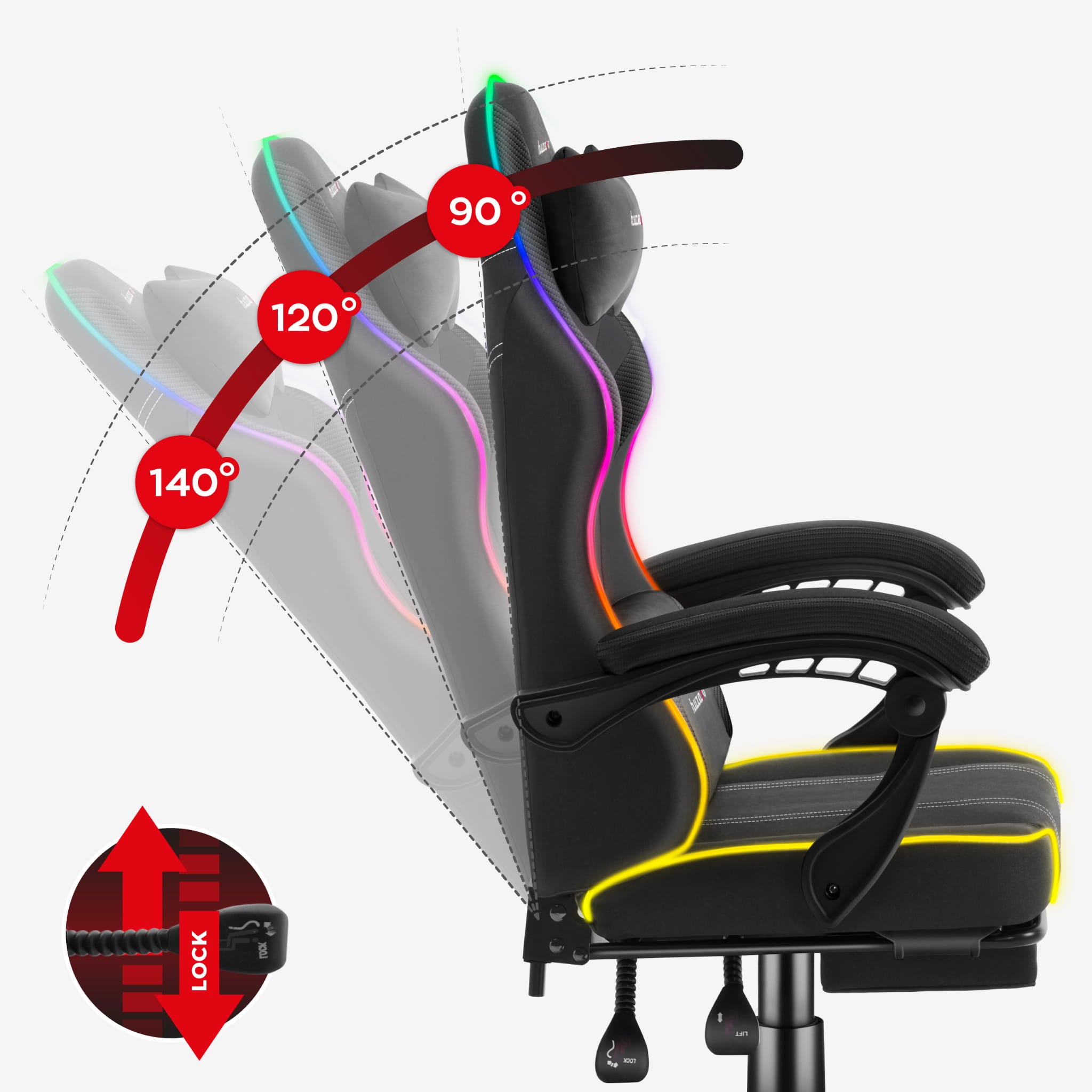 Huzaro Force 3.7 RGB LED Black Gaming-Stuhl