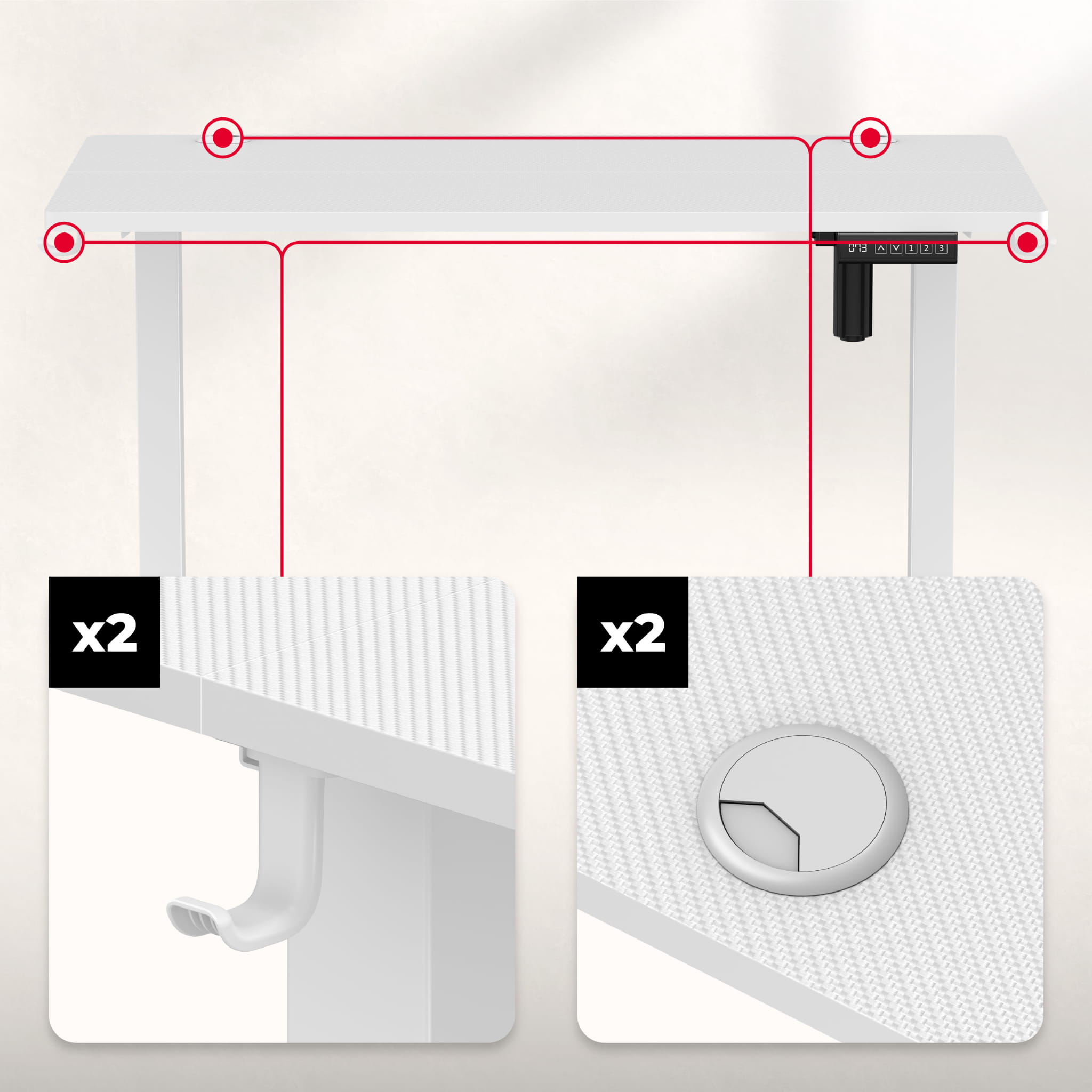 Huzaro Hero 7.9 Weiß Elektrischer Schreibtisch 100 cm x 60 cm