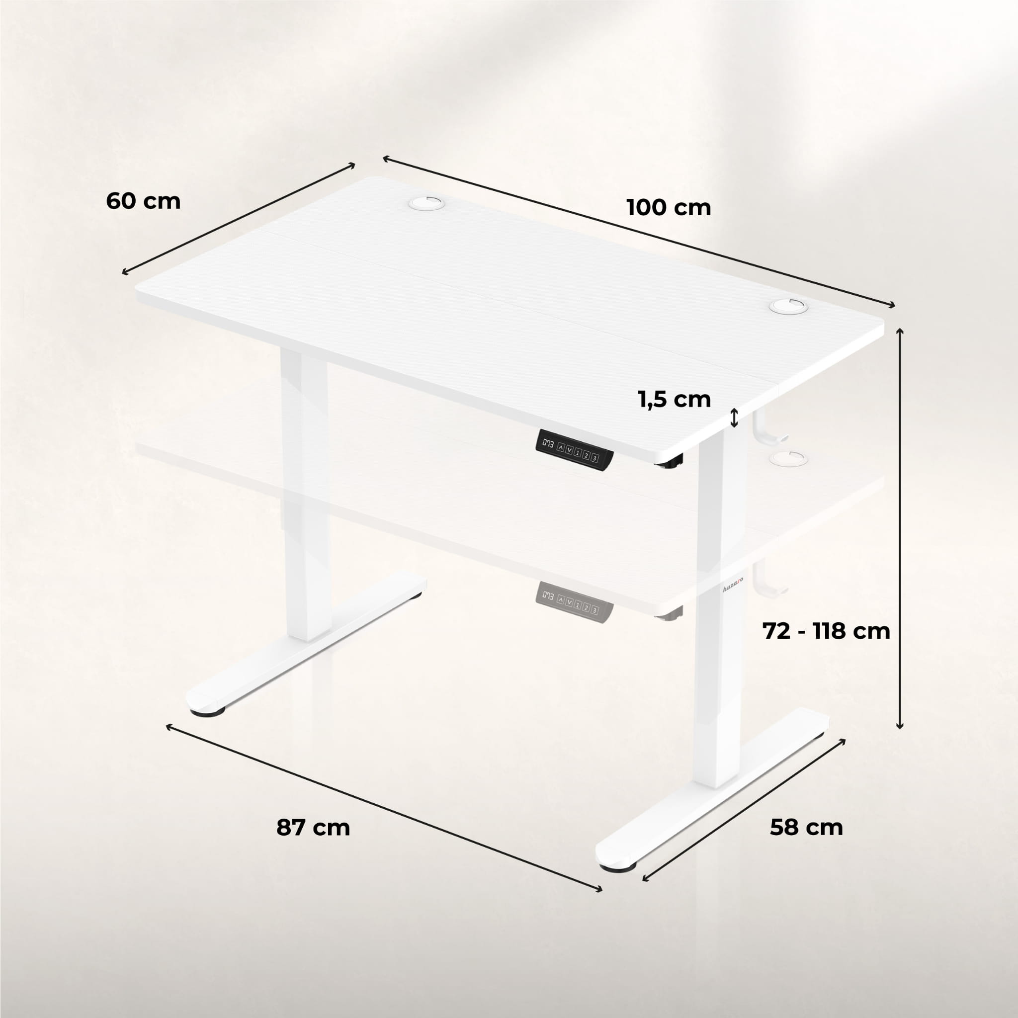 Huzaro Hero 7.9 Weiß Elektrischer Schreibtisch 100 cm x 60 cm