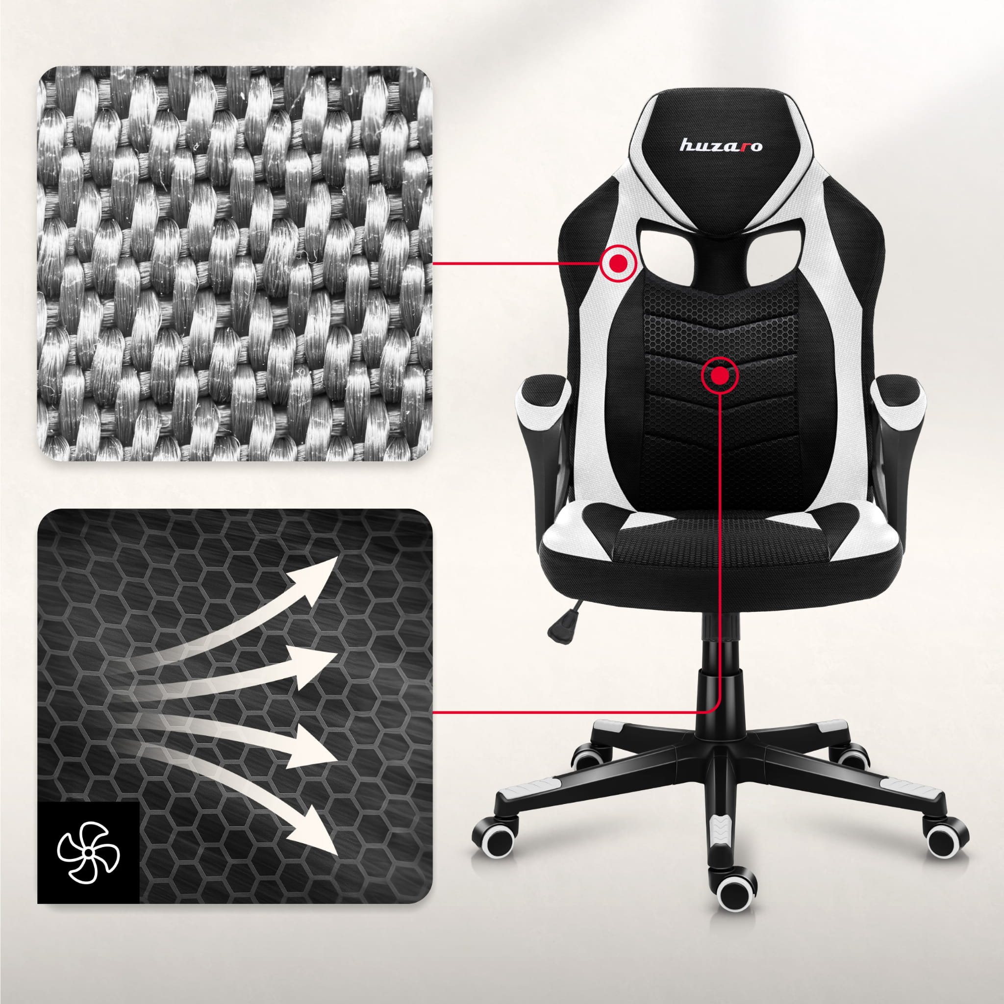 Huzaro Force 2.5 Weiß Mesh Gaming-Stuhl