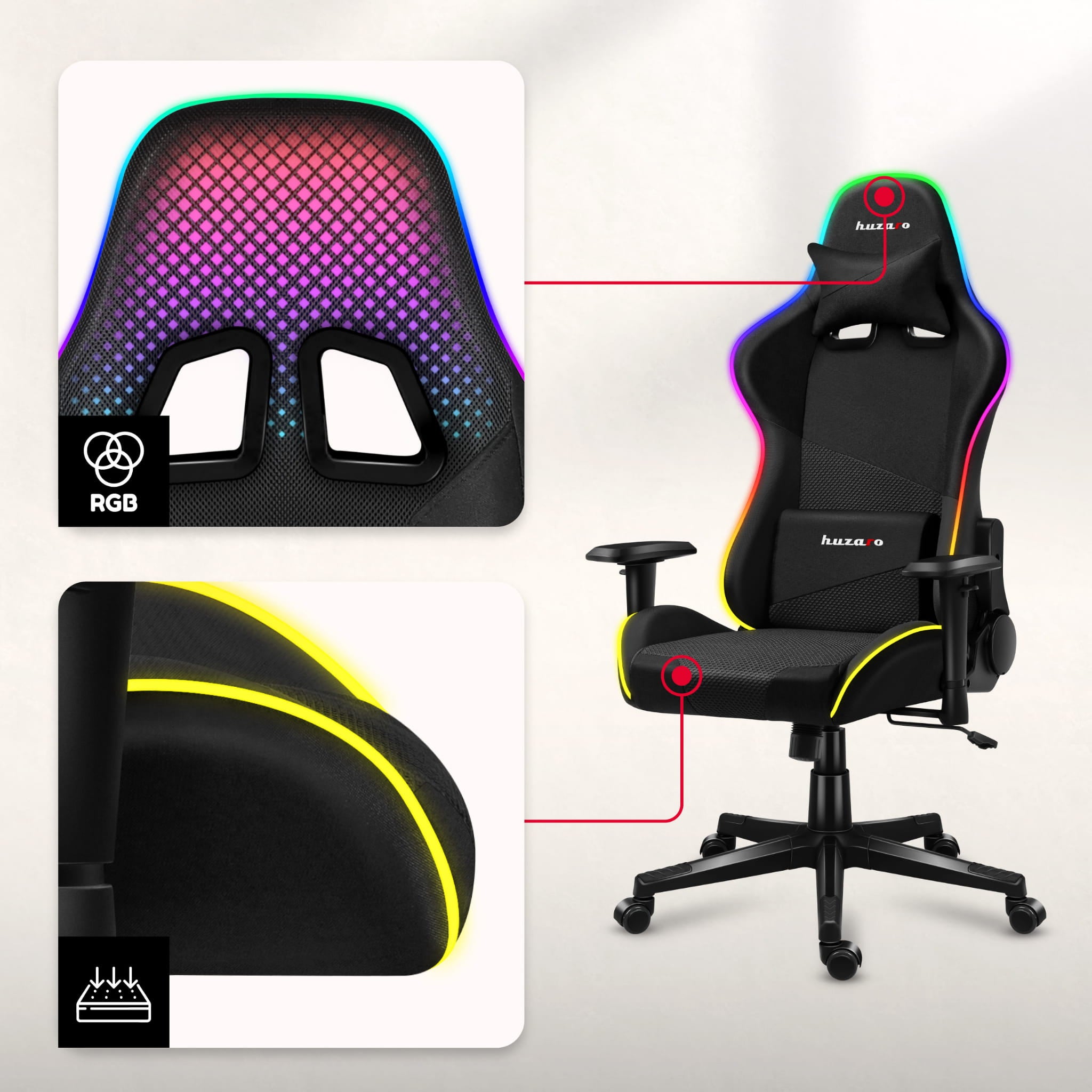 HUZARO Force 6.3 RGB LED Mesh Gaming-Stuhl