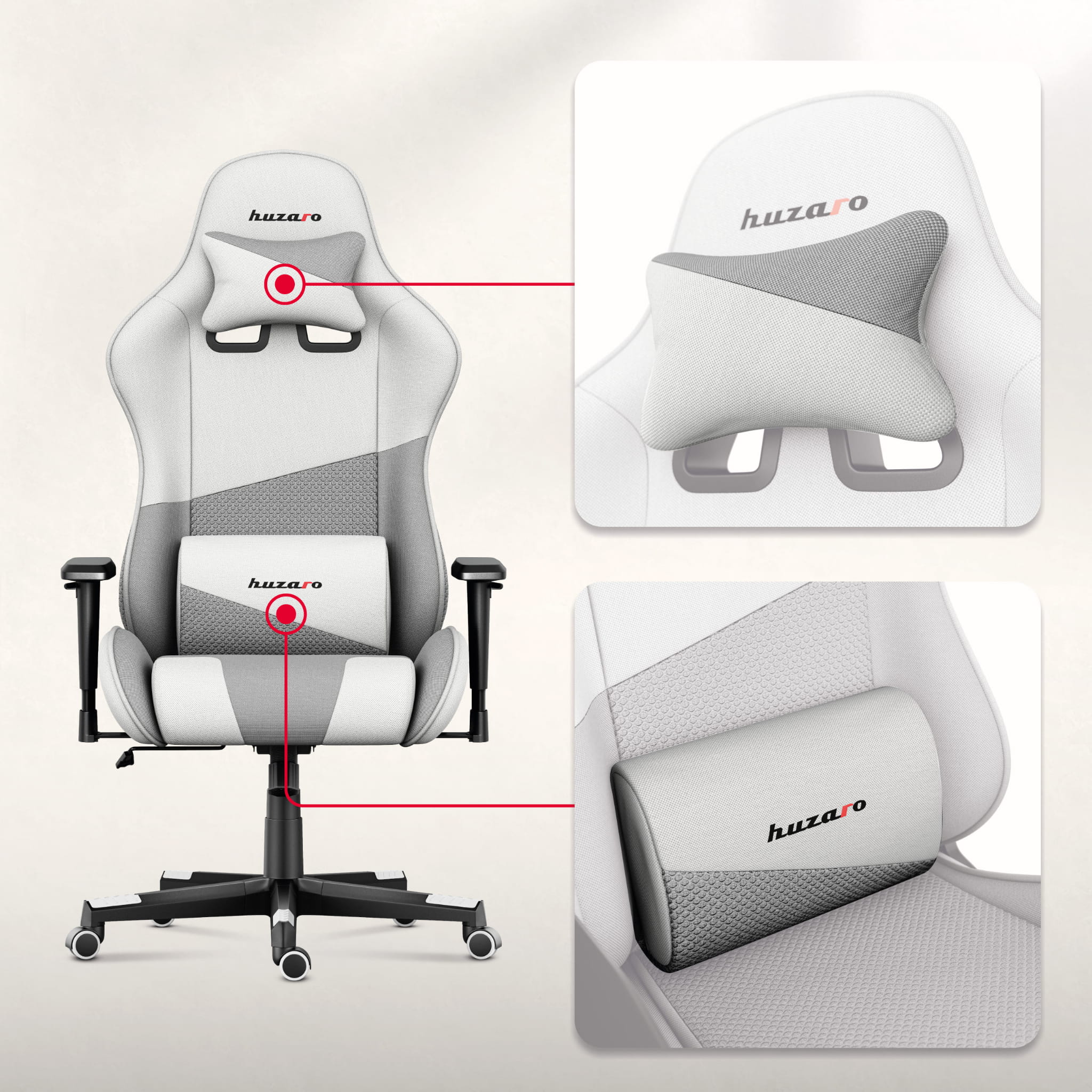 HUZARO FORCE 6.2 Weiß Mesh Gaming-Stuhl