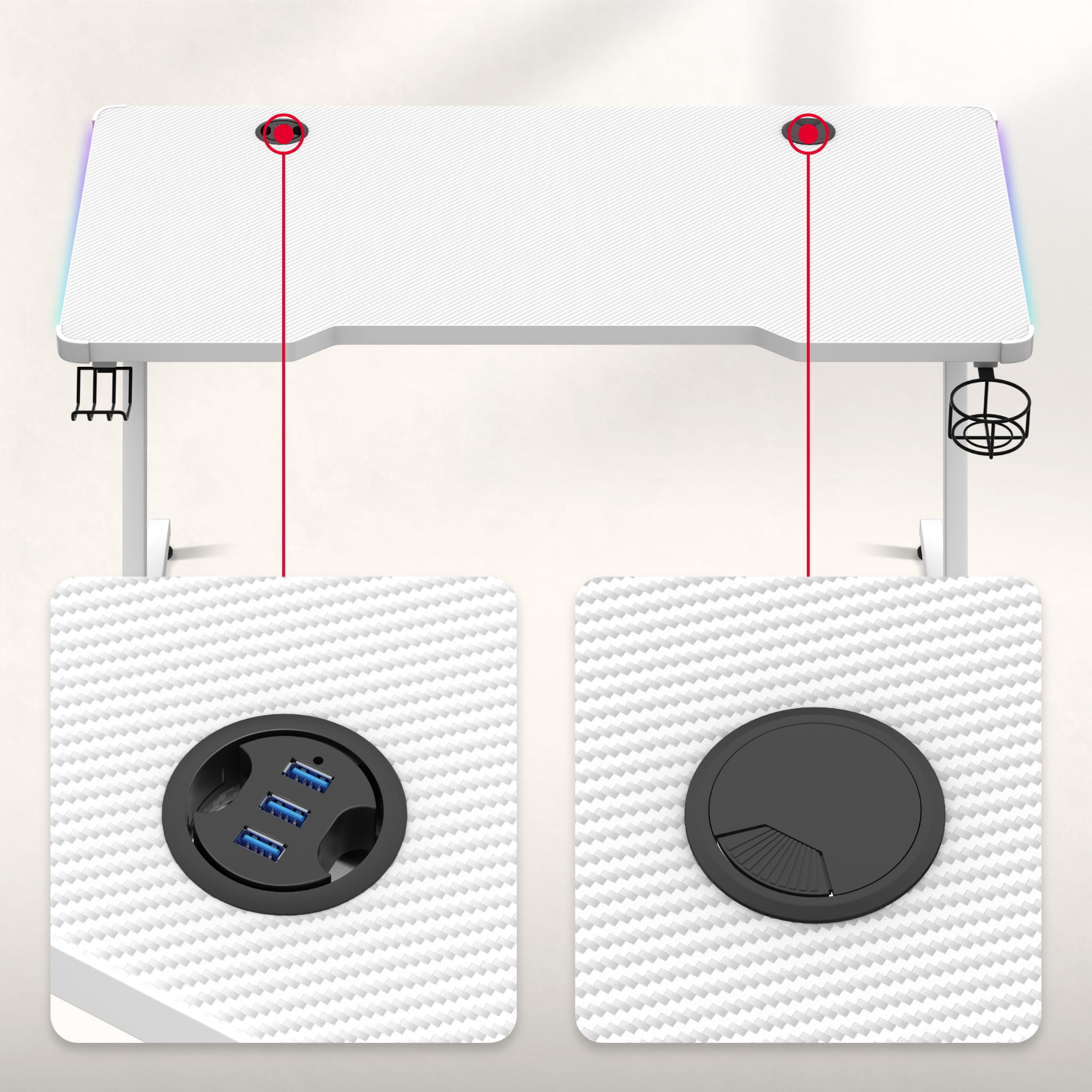 Huzaro Hero 2.5 RGB LED WHITE Gaming-Tisch