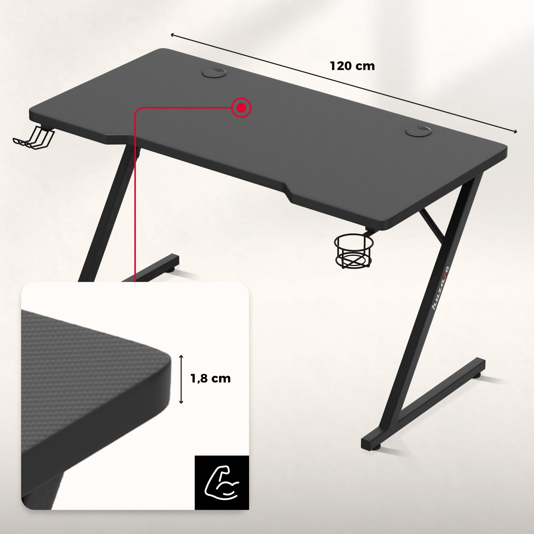 Huzaro Hero 2.5 Schwarzer Gaming-Schreibtisch 120 cm