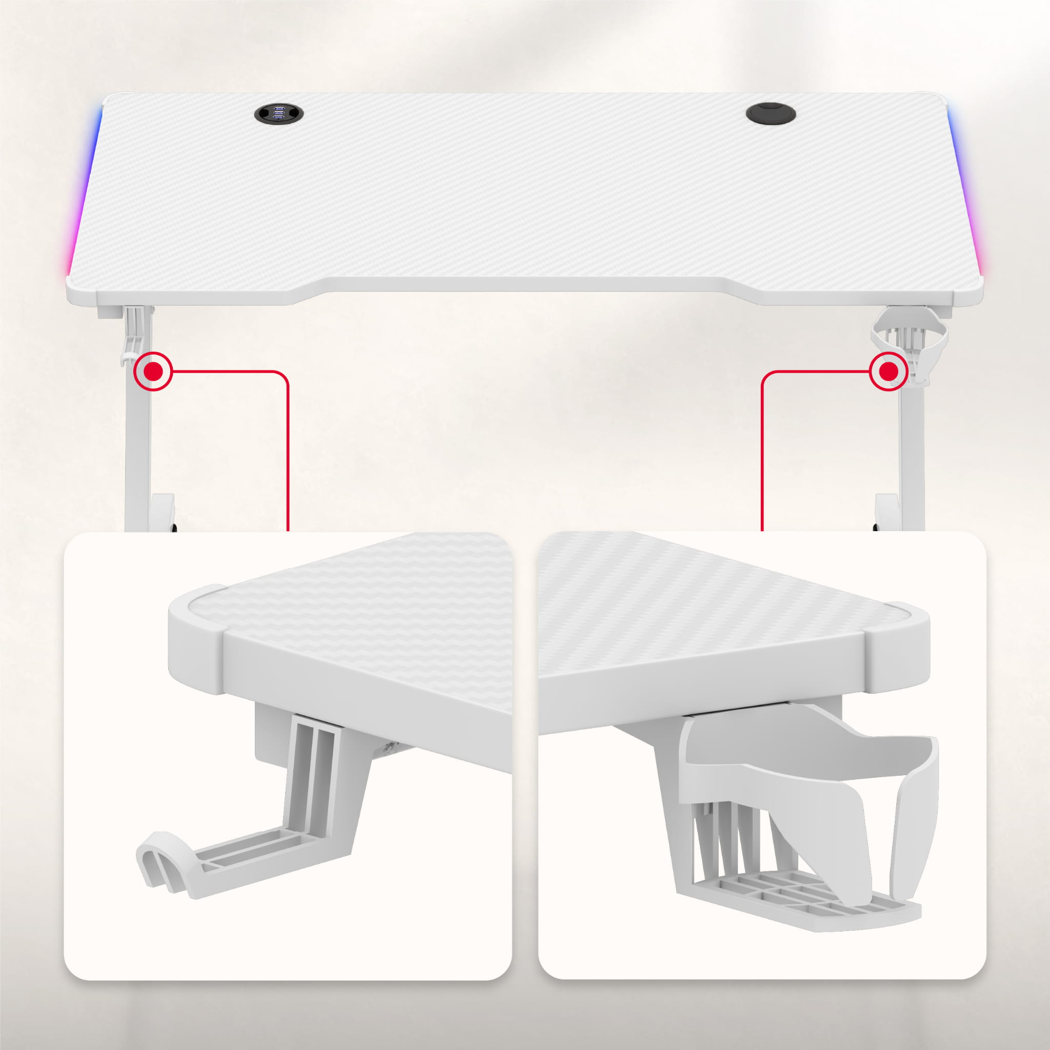 Huzaro Hero 2.5 RGB LED WHITE Gaming-Tisch