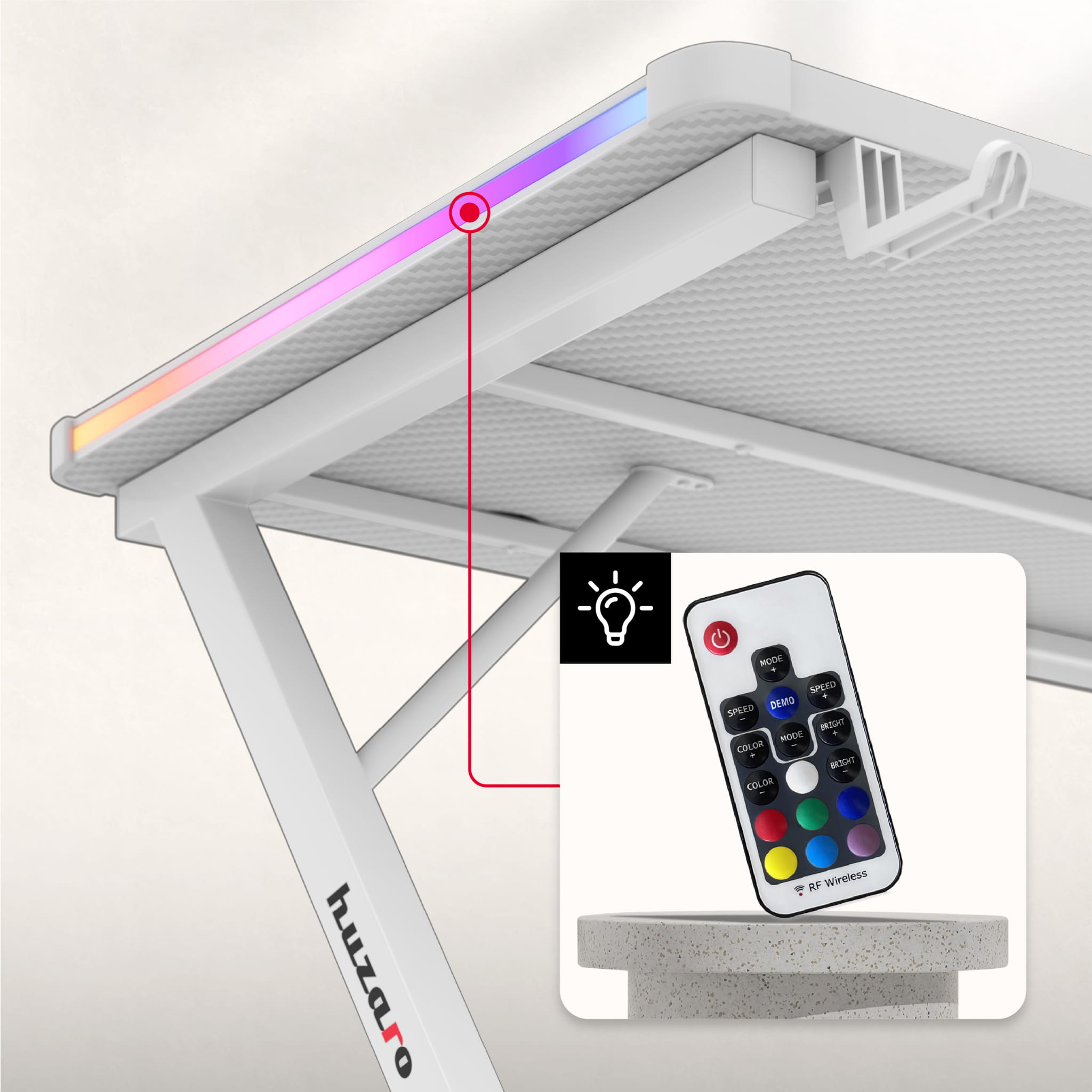 Huzaro Hero 2.5 RGB LED WHITE Gaming-Tisch