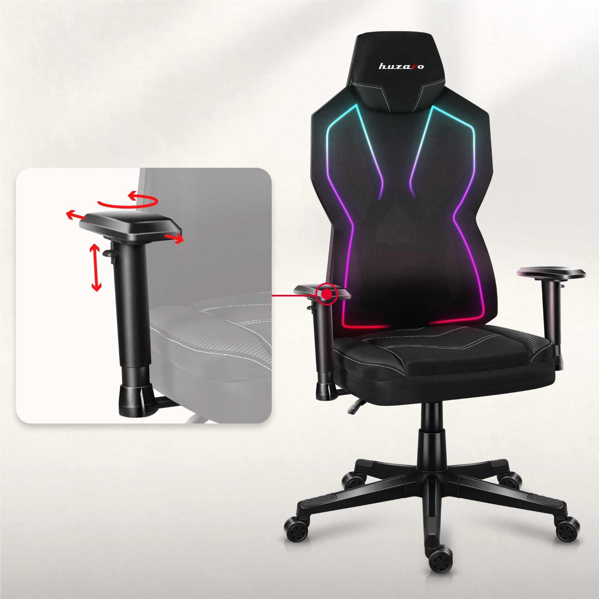 HUZARO Combat 6.2 Schwarzer RGB LED Gaming-Stuhl