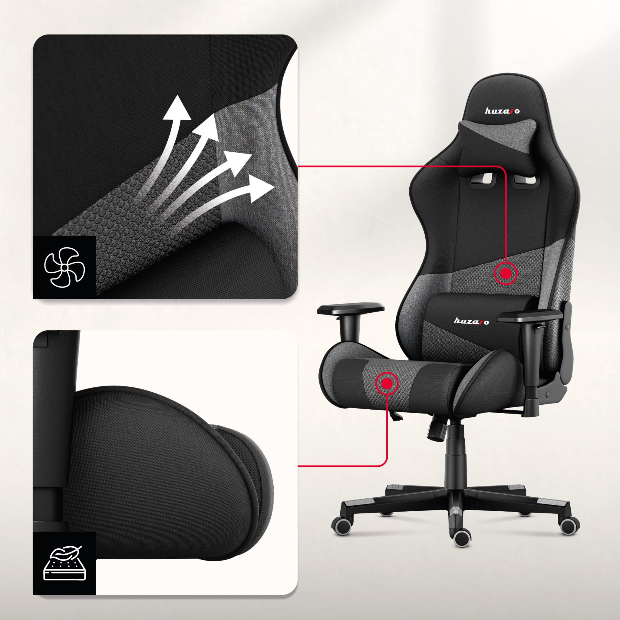 HUZARO FORCE 6.2 Grau Mesh Gaming-Stuhl