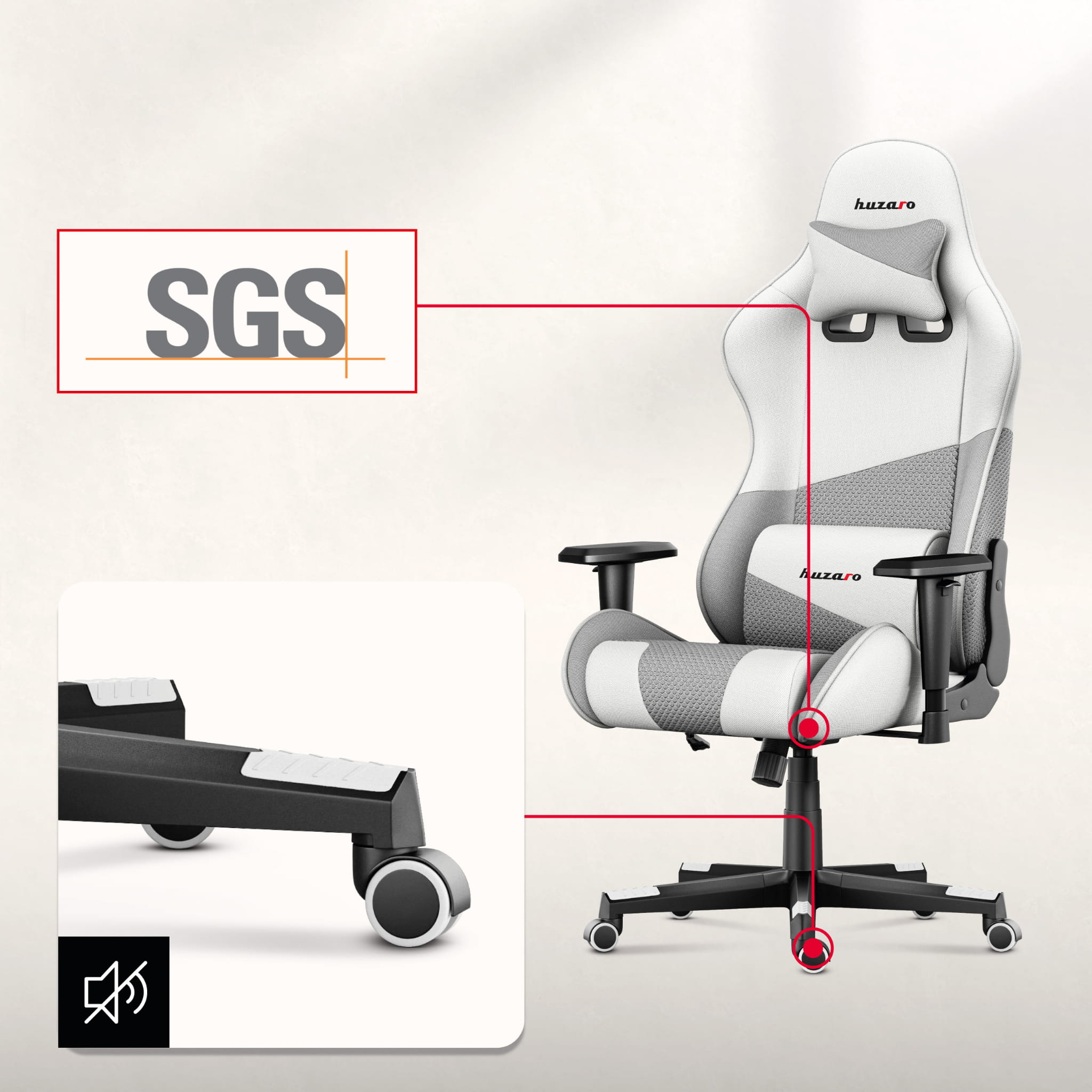 HUZARO FORCE 6.2 Weiß Mesh Gaming-Stuhl