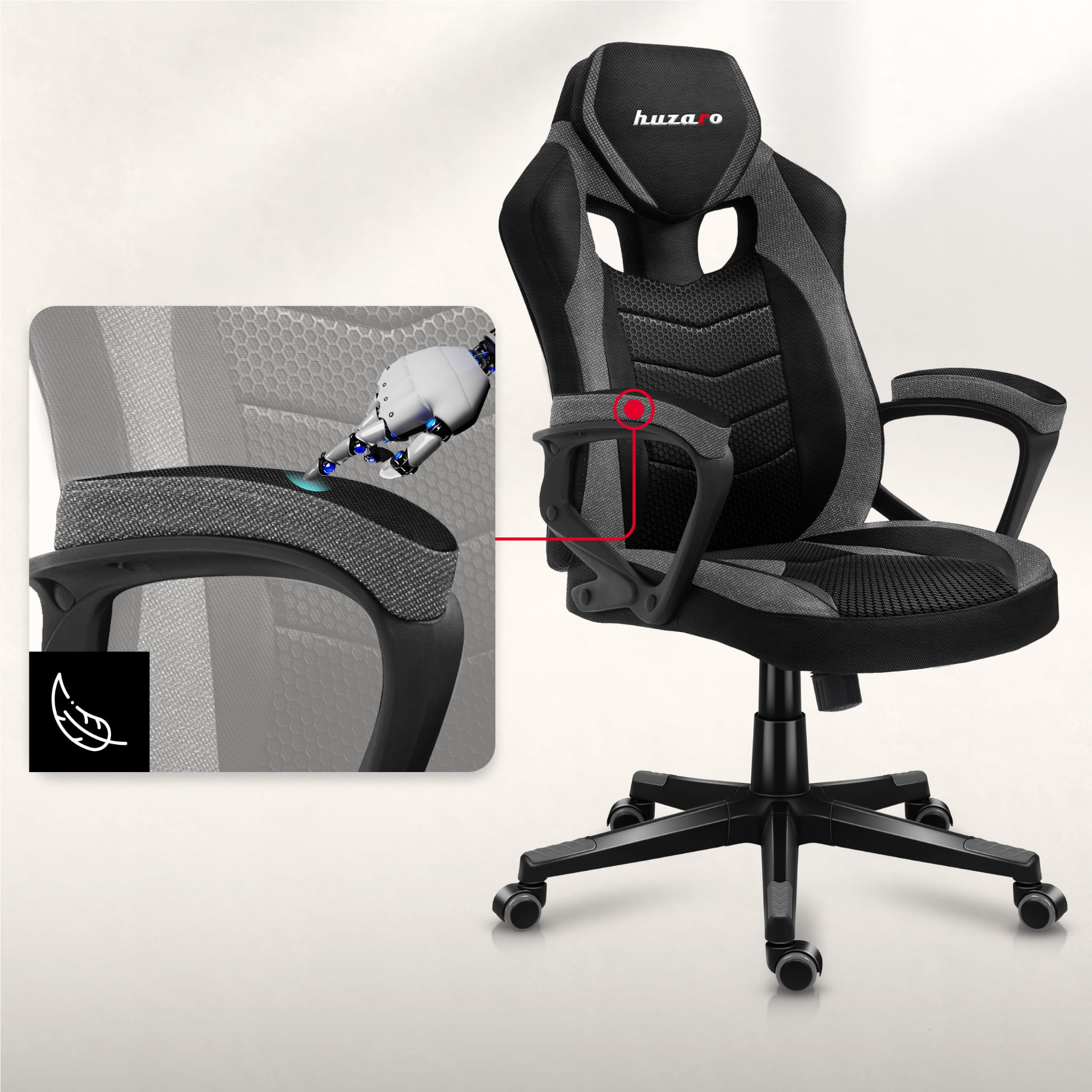 HUZARO FORCE 2.5 Grau Mesh Gaming-Stuhl