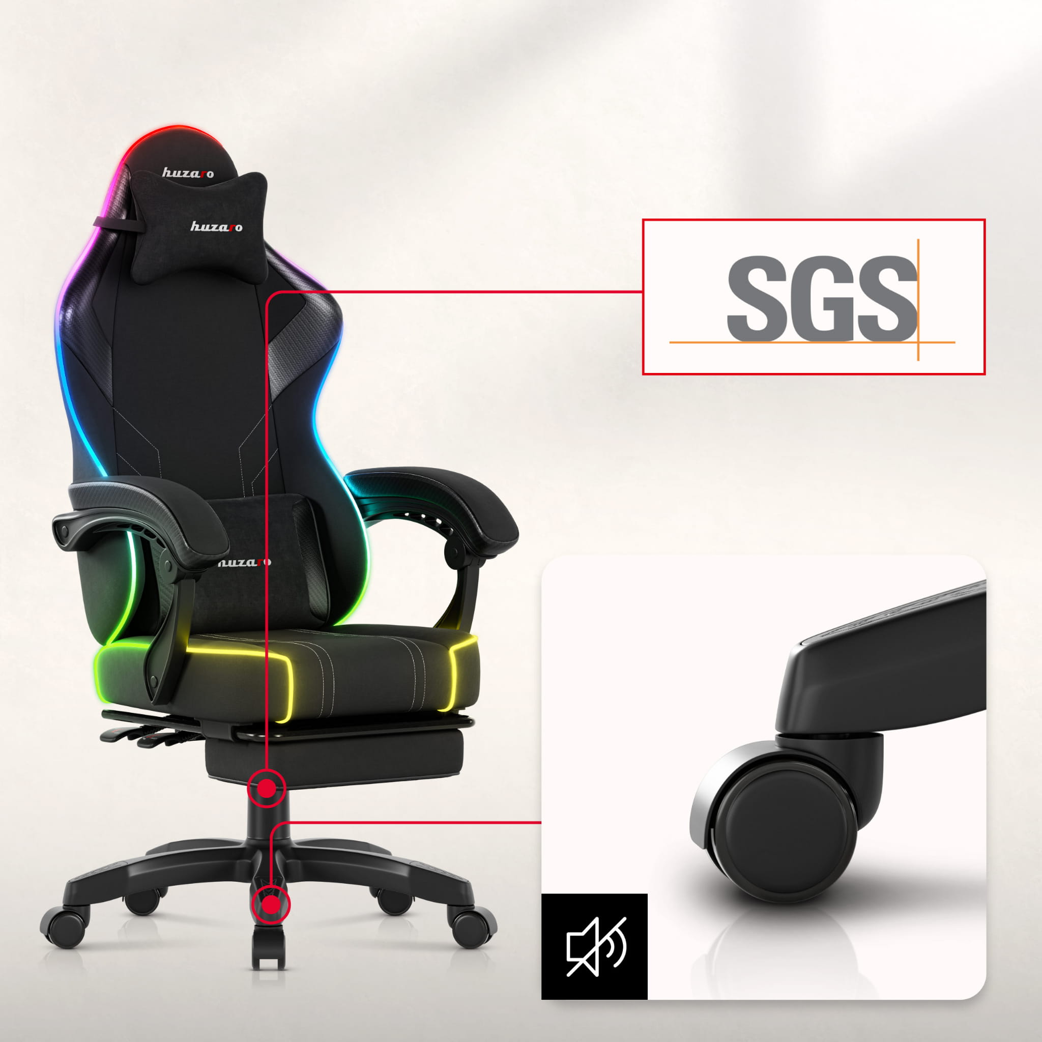 Huzaro Force 3.7 RGB LED Black Gaming-Stuhl