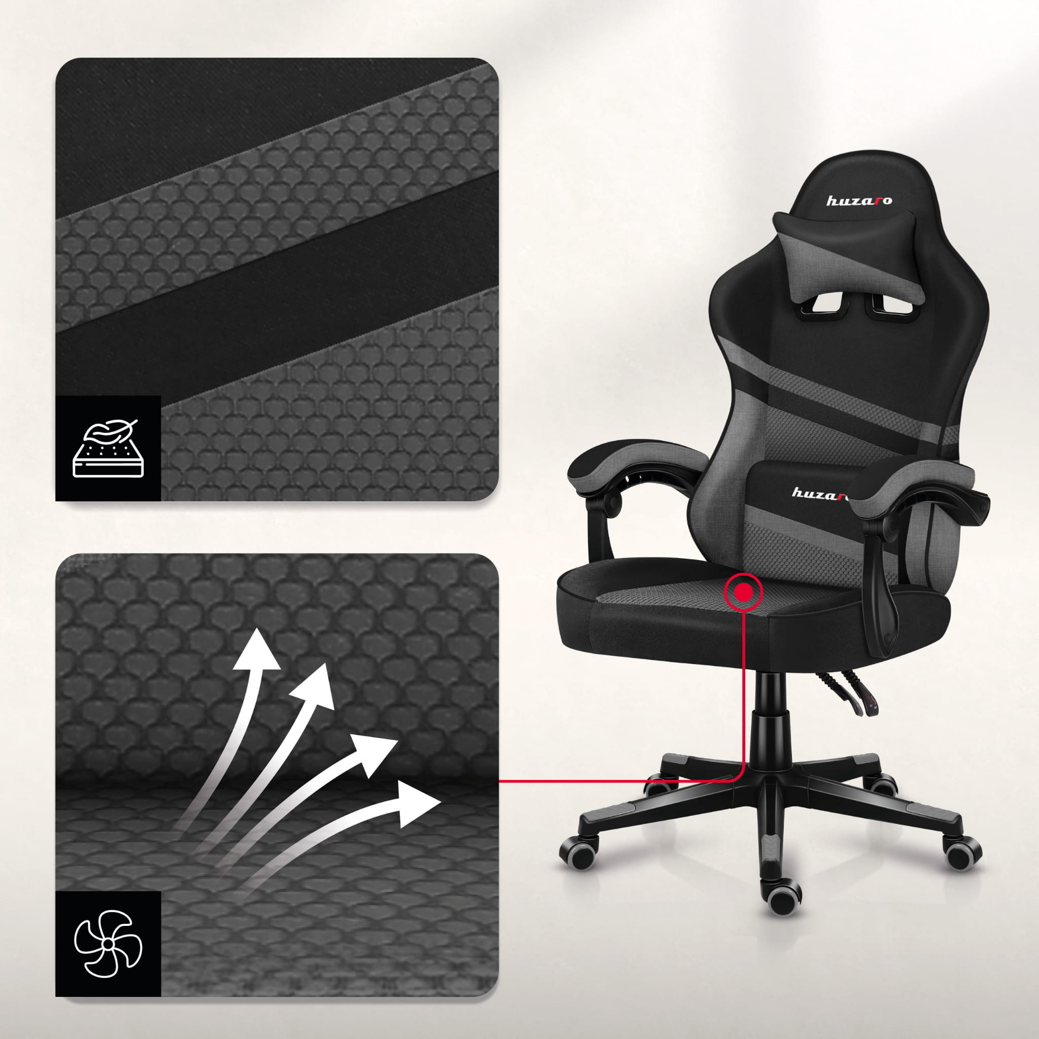 HUZARO FORCE 4.4 Grau Mesh Gaming-Stuhl