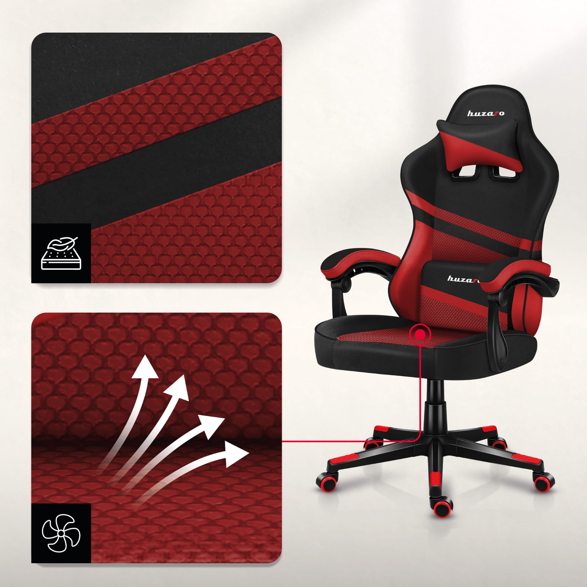 HUZARO FORCE 4.4 Rot Mesh Gaming-Stuhl