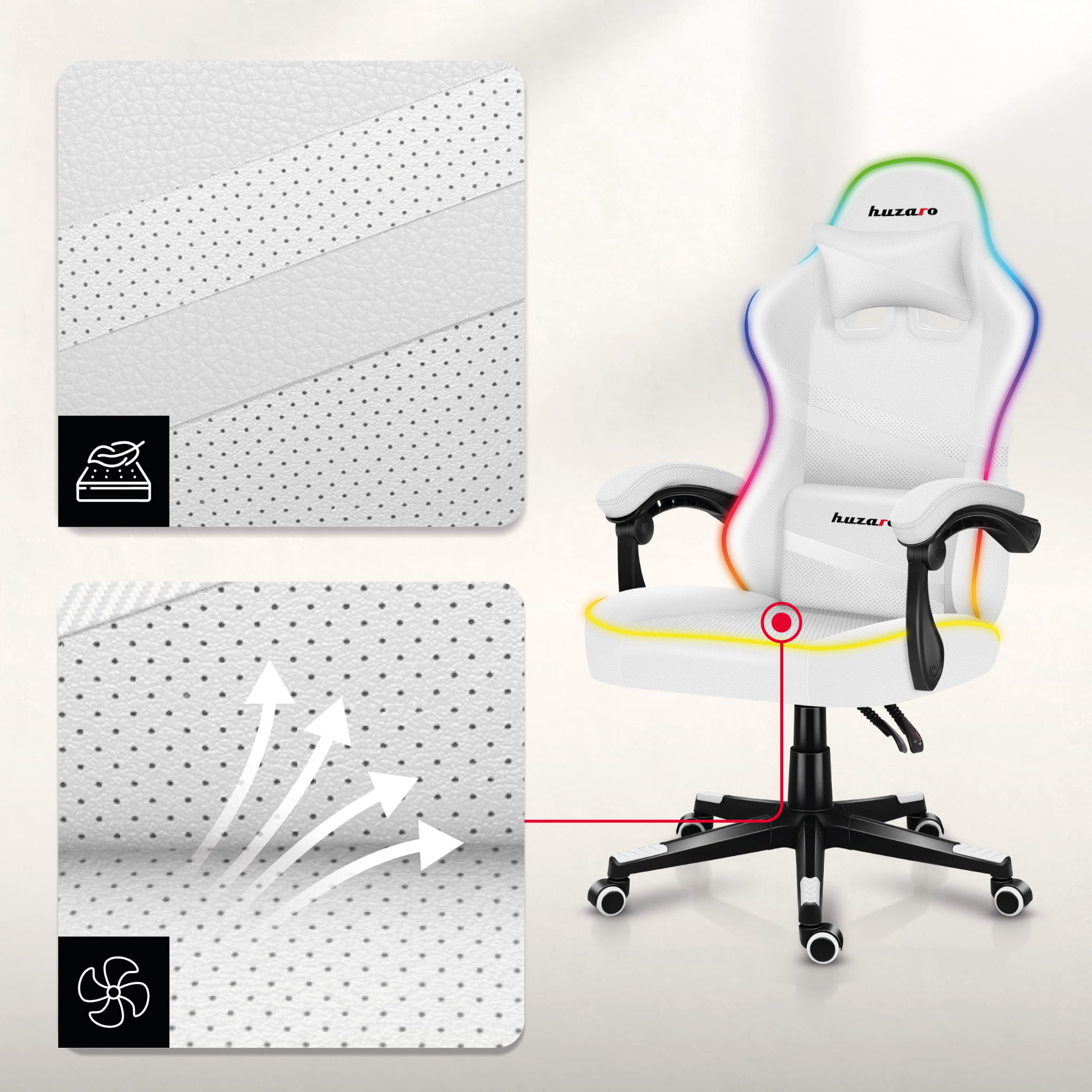 HUZARO FORCE 4.4 RGB LED Weiß Gaming-Stuhl