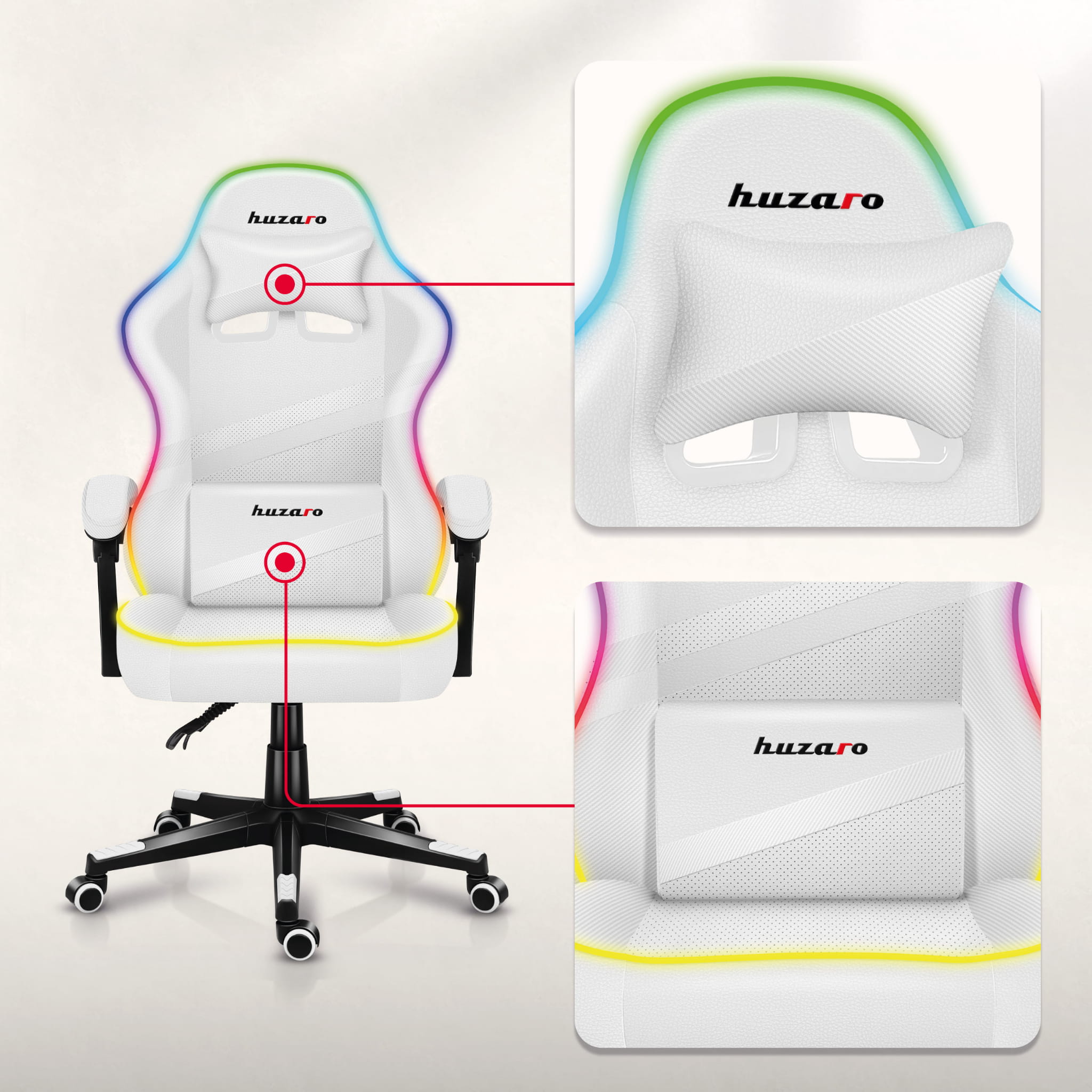 HUZARO FORCE 4.4 RGB LED Weiß Gaming-Stuhl
