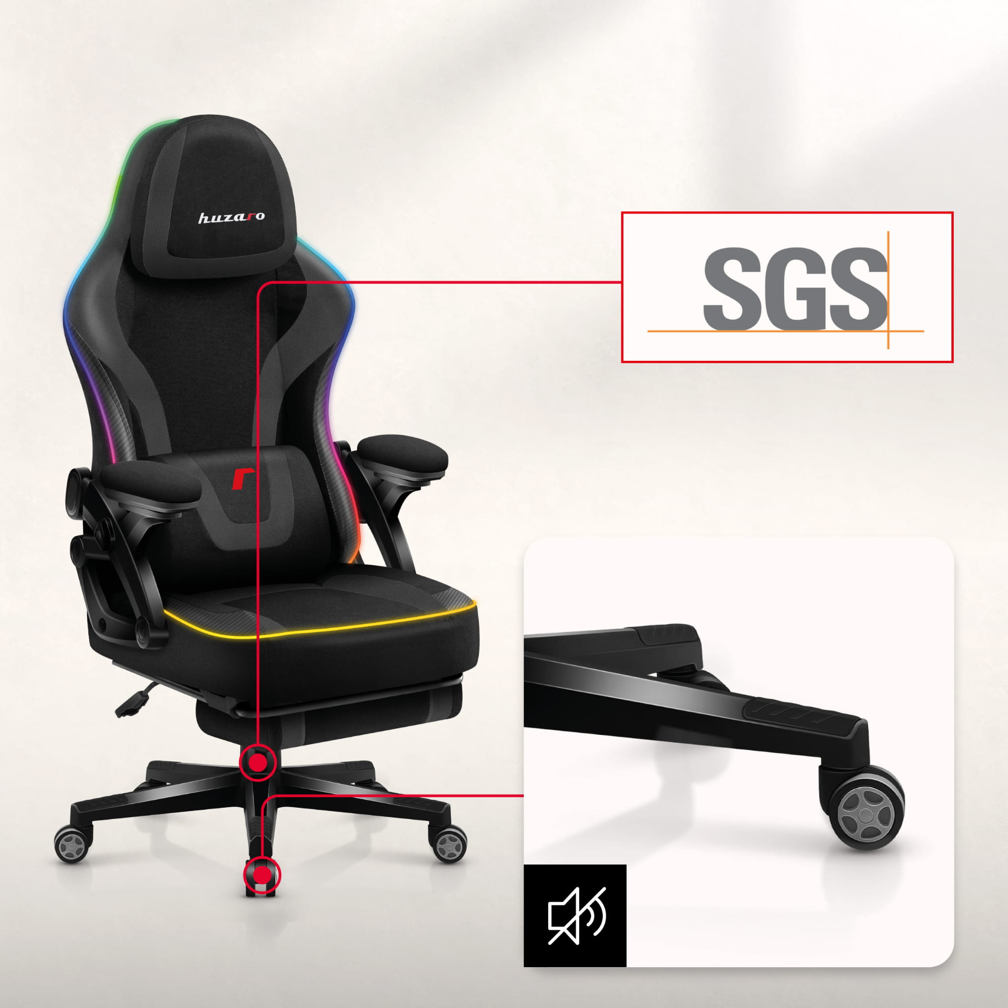 Huzaro Force 4.6 Schwarz Mesh RGB LED Smart Gaming-Stuhl