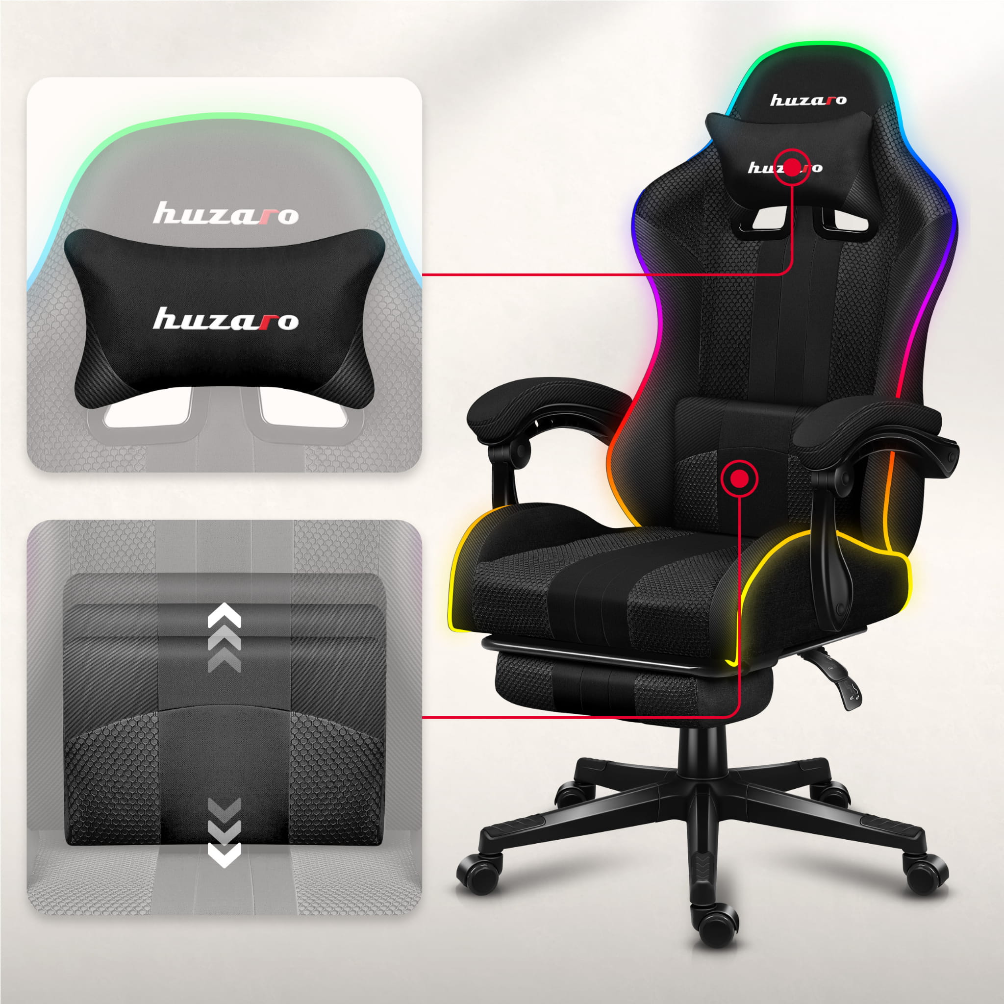 HUZARO Force 4.7 RGB LED Mesh Gaming-Stuhl