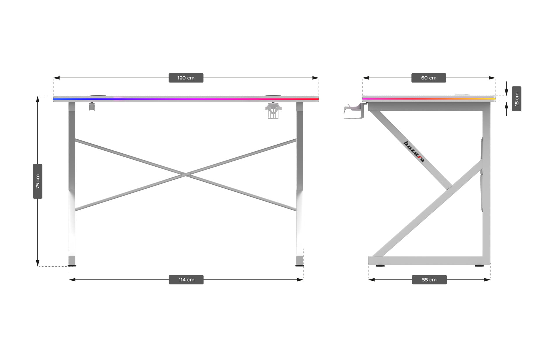 Huzaro Hero 1.7 RGB LED Weißer Gaming-Tisch