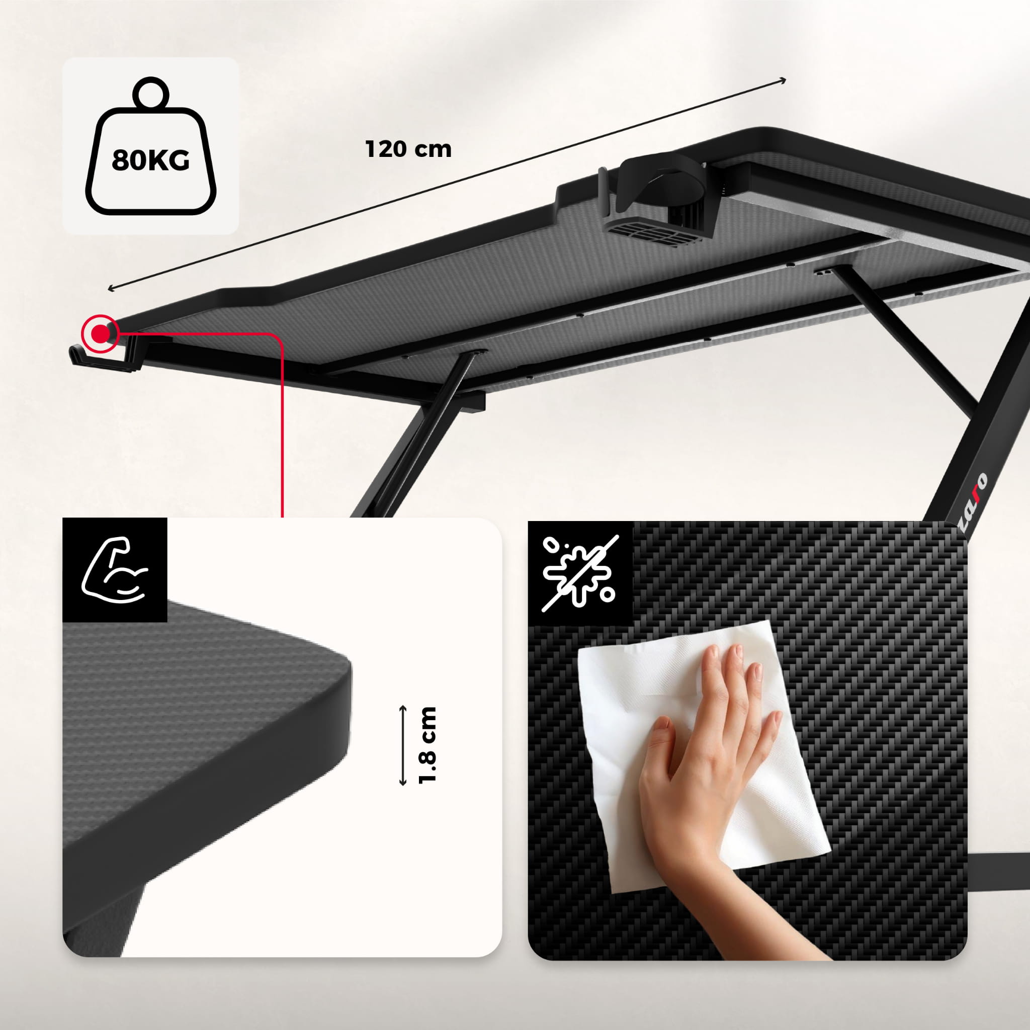 Huzaro Hero 2.5 Schwarzer Gaming-Schreibtisch 120 cm