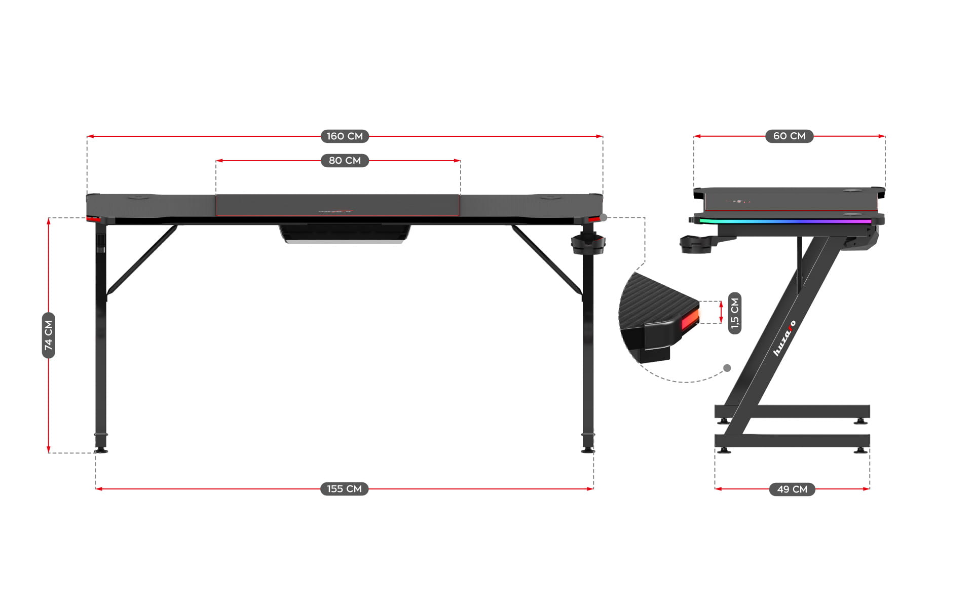 Huzaro Hero 4.8 Gaming-Schreibtisch RGB LED