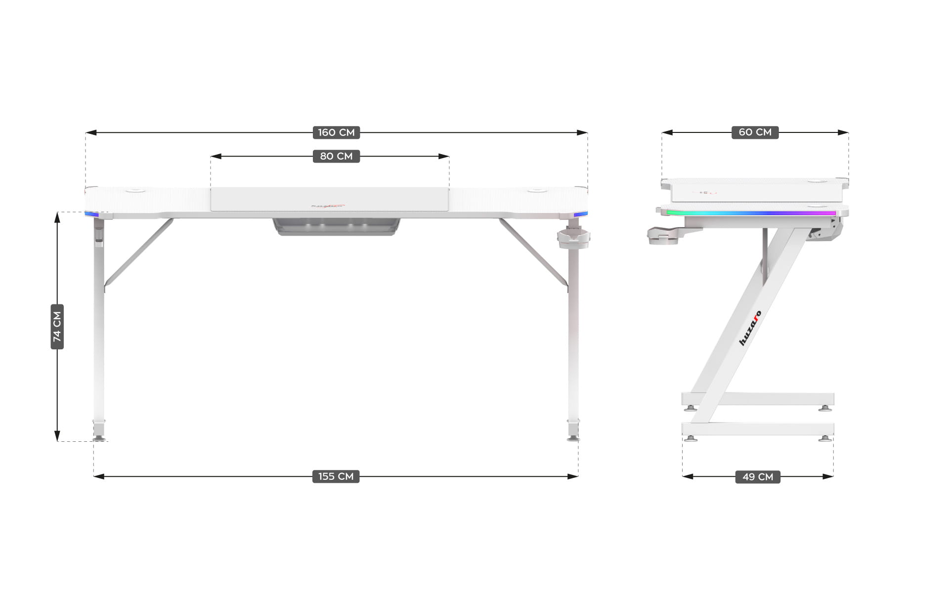 Huzaro Hero 4.8 RGB LED Gaming-Schreibtisch Weiß