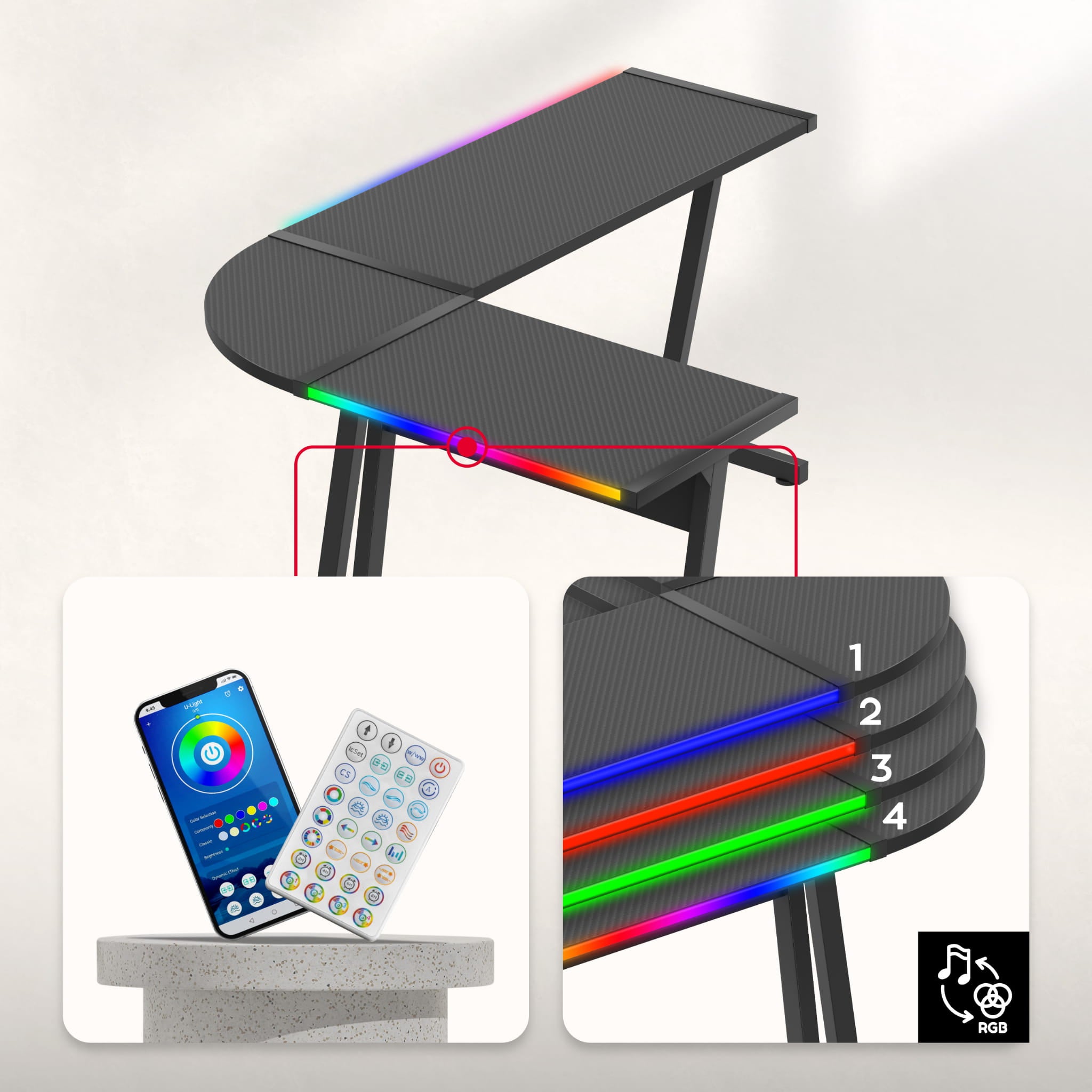 Huzaro Hero 6.0 RGB schwarz Eck-Gaming-Tisch