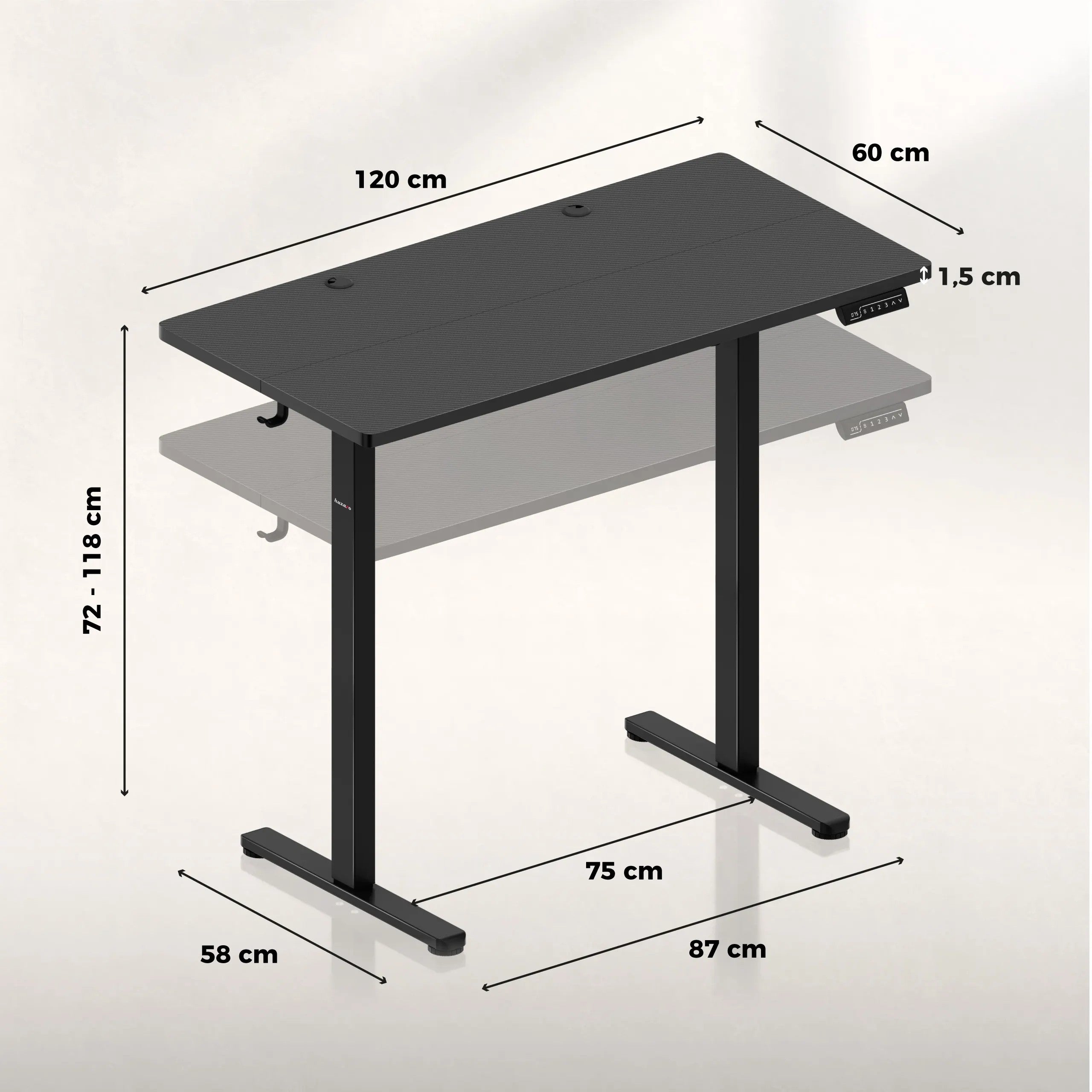 Huzaro Hero 8.1 Höhenverstellbarer Schreibtisch Schwarz