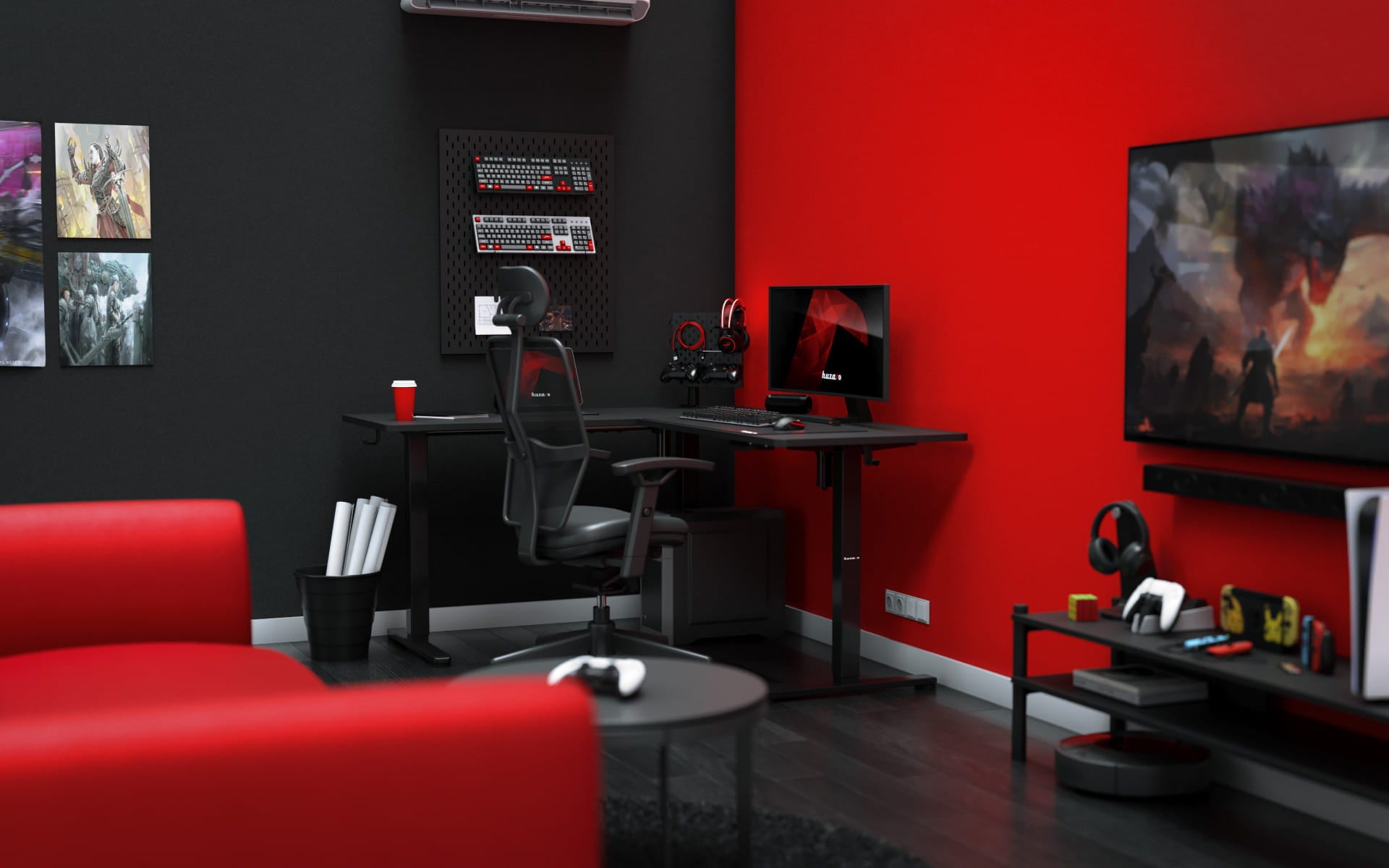 Huzaro Hero 9.5 elektrischer Eckschreibtisch schwarz