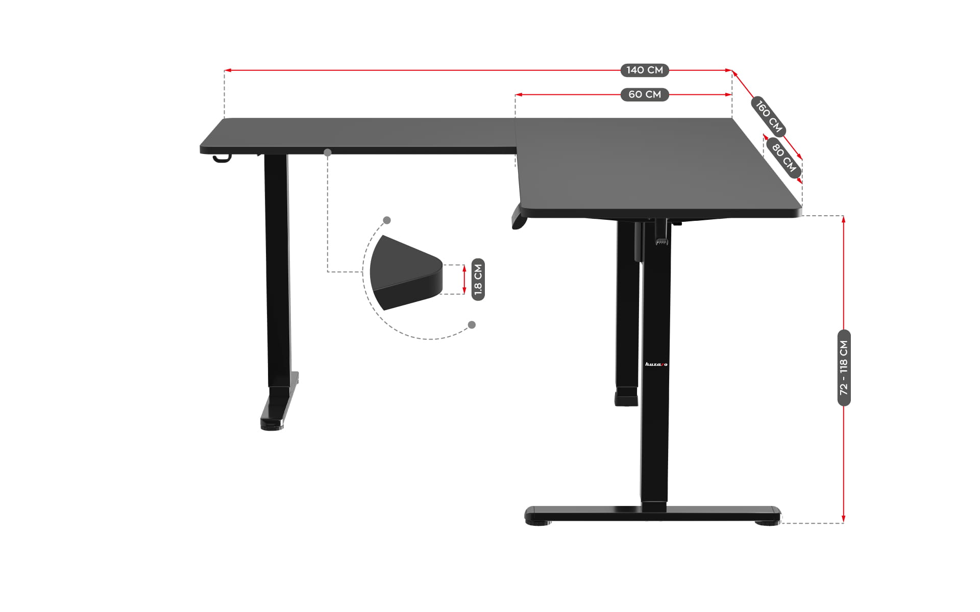 Huzaro Hero 9.5 elektrischer Eckschreibtisch schwarz