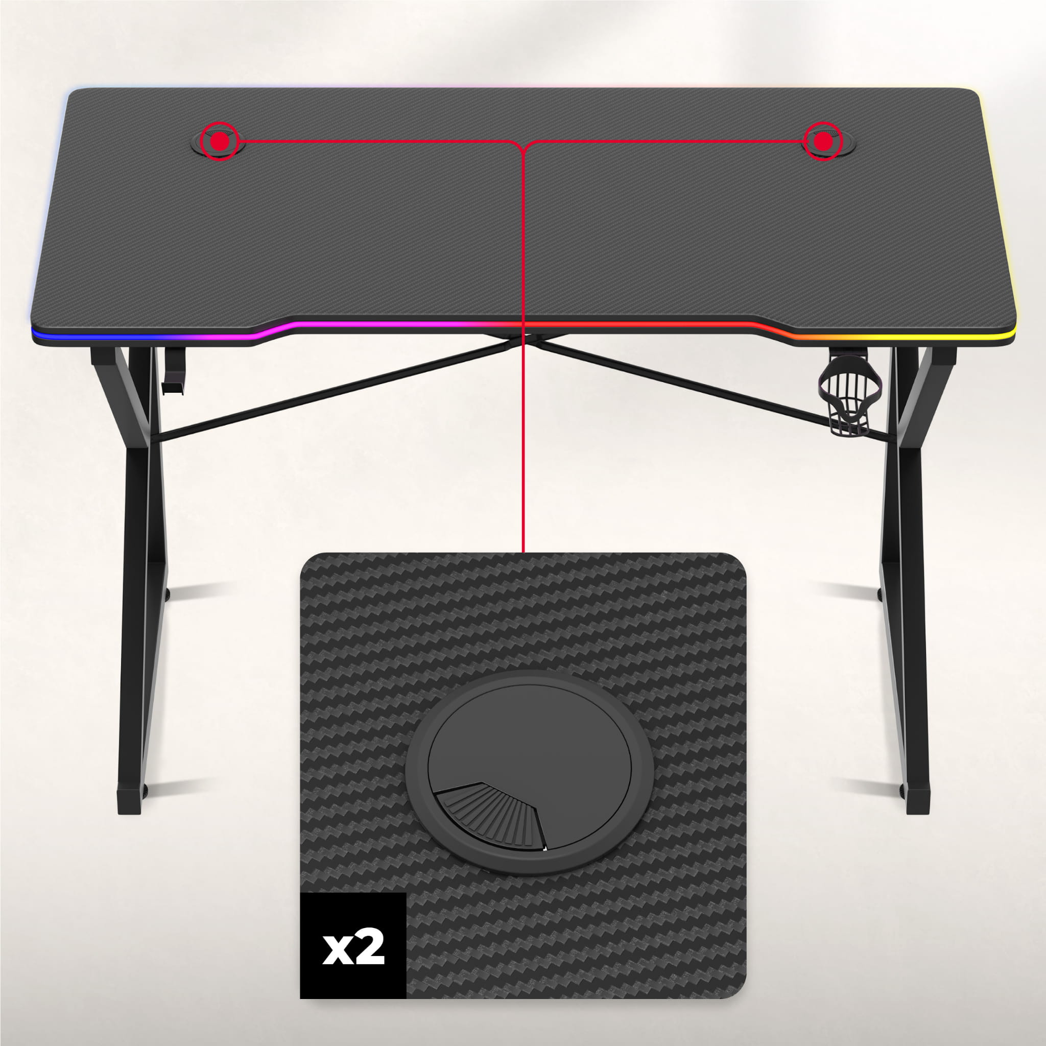 Huzaro Hero 1.7 RGB LED Gaming-Tisch Schwarz