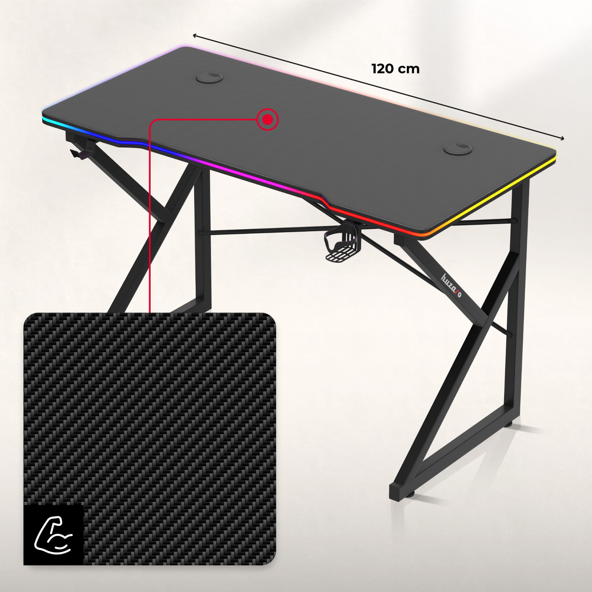 Huzaro Hero 1.7 RGB LED Gaming-Tisch Schwarz