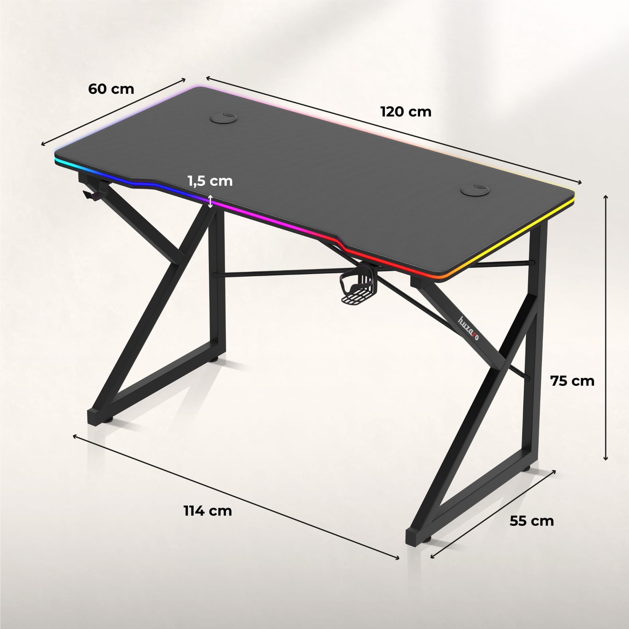 Huzaro Hero 1.7 RGB LED Gaming-Tisch Schwarz