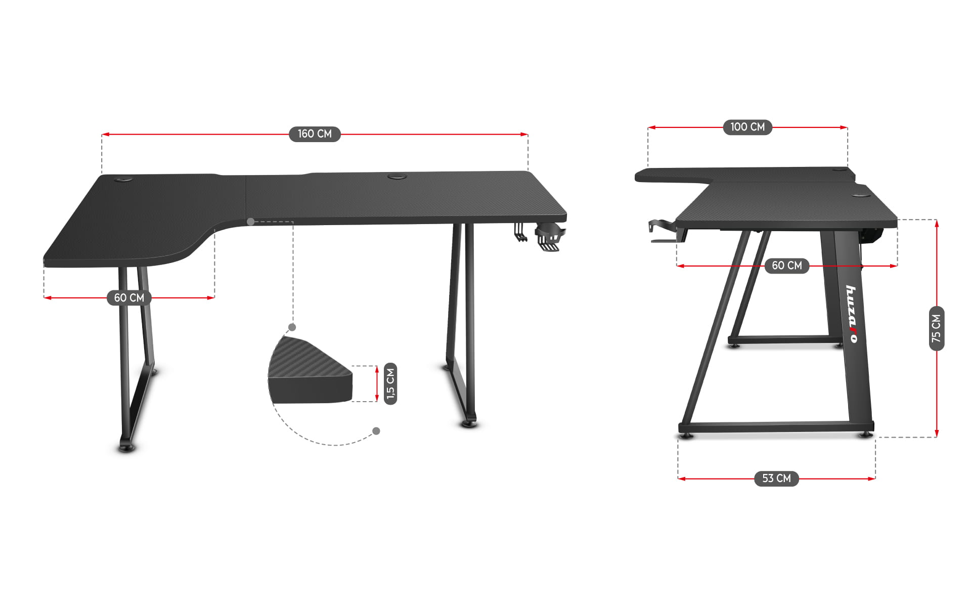 Huzaro Hero 7.7 Eck-Gaming-Schreibtisch schwarz