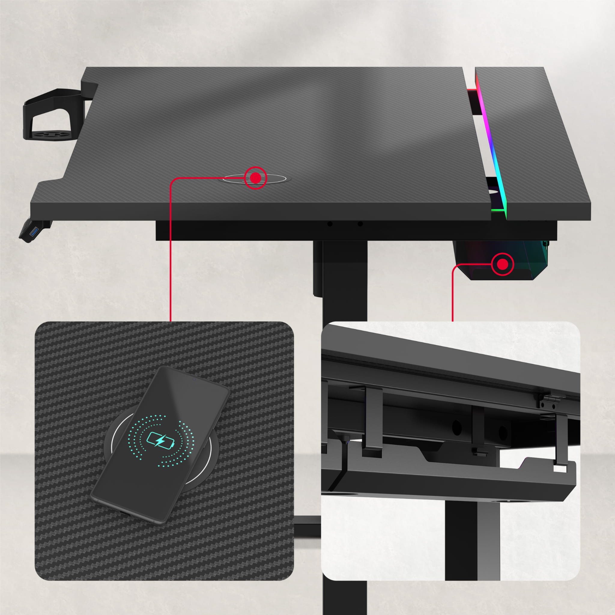 Huzaro Hero 8.7 RGB LED Schwarz elektrischer Schreibtisch