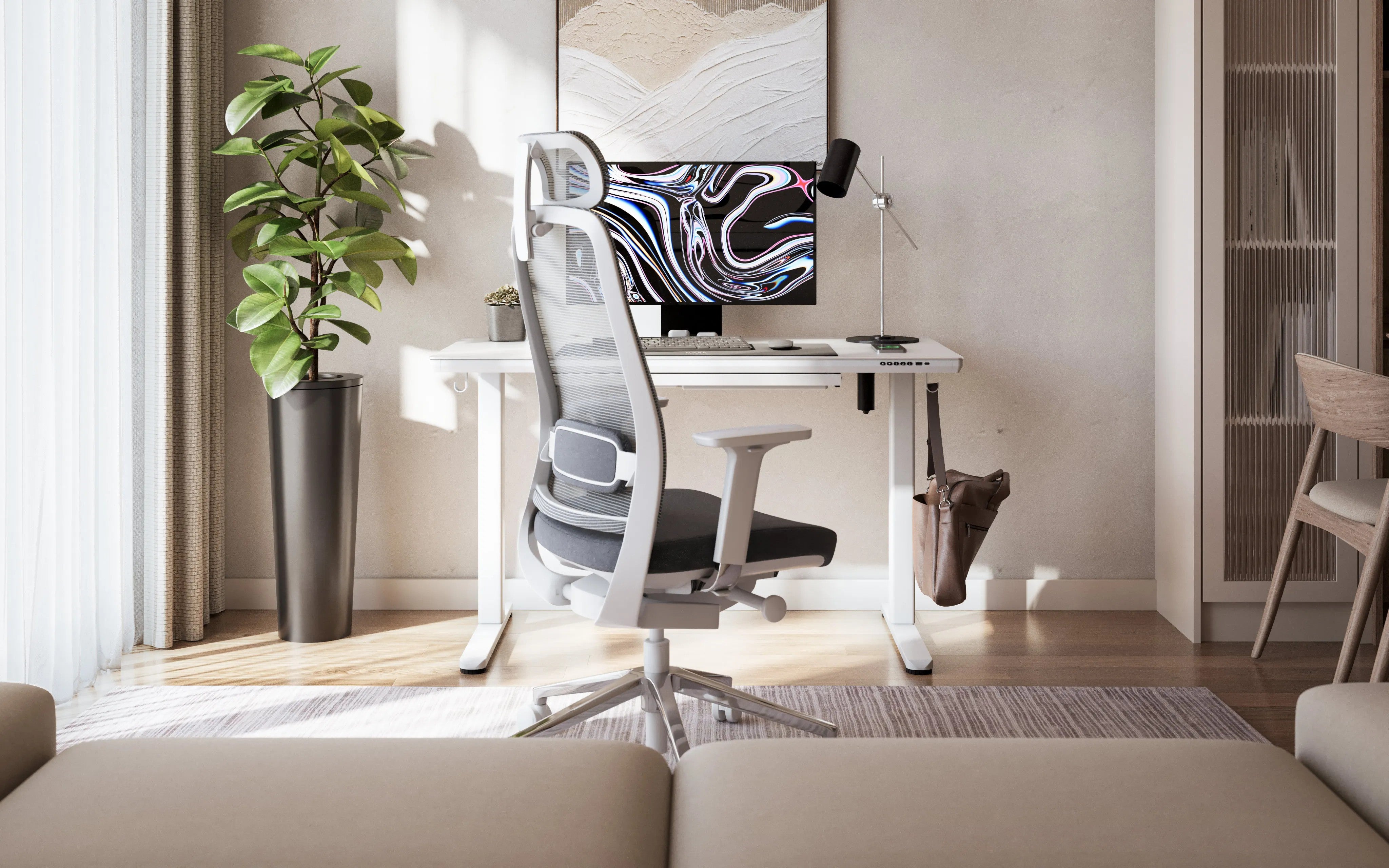 Markadler Leader 8.5 Weiß Höhenverstellbarer Schreibtisch mit Glasplatte