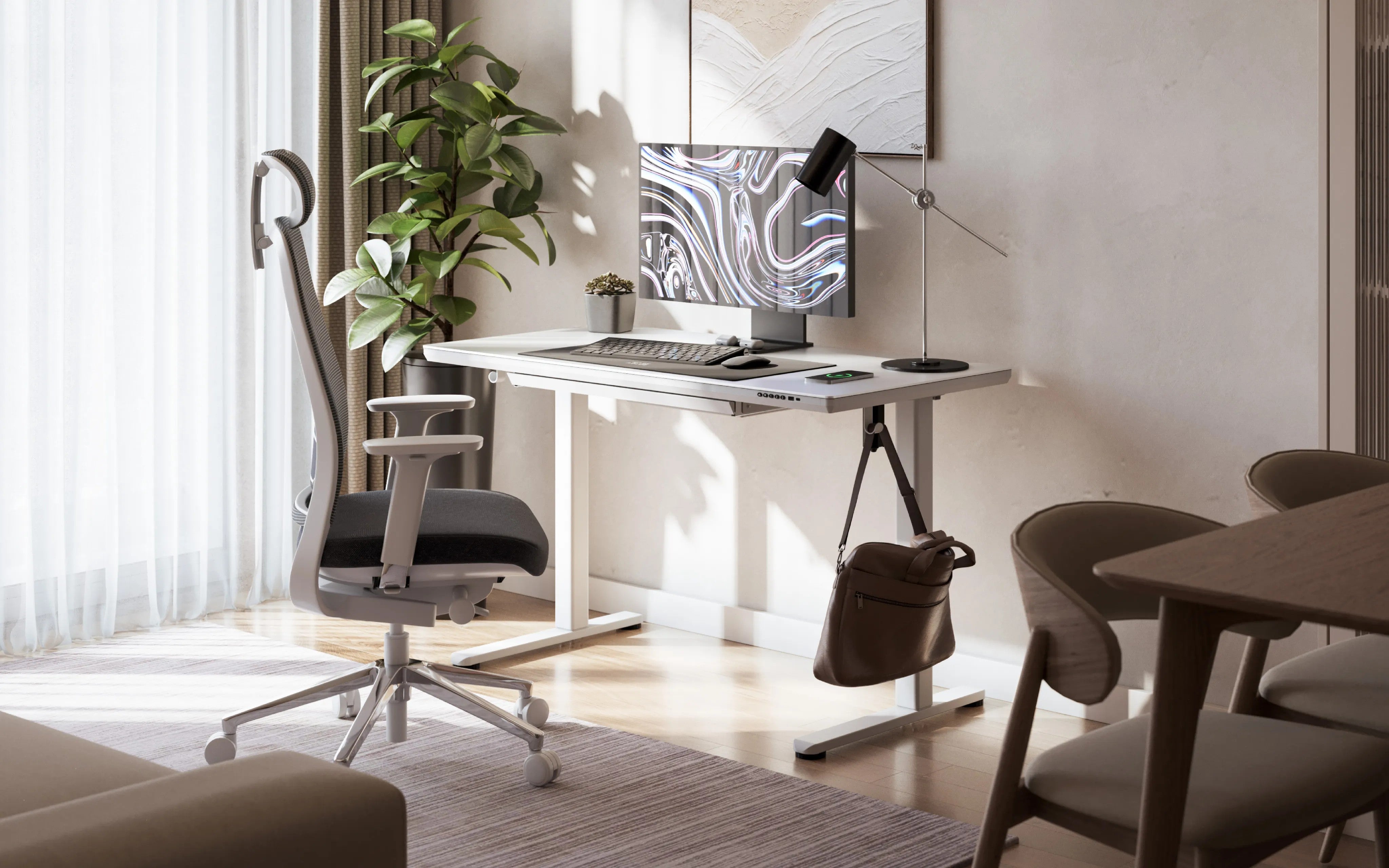 Markadler Leader 8.5 Weiß Höhenverstellbarer Schreibtisch mit Glasplatte