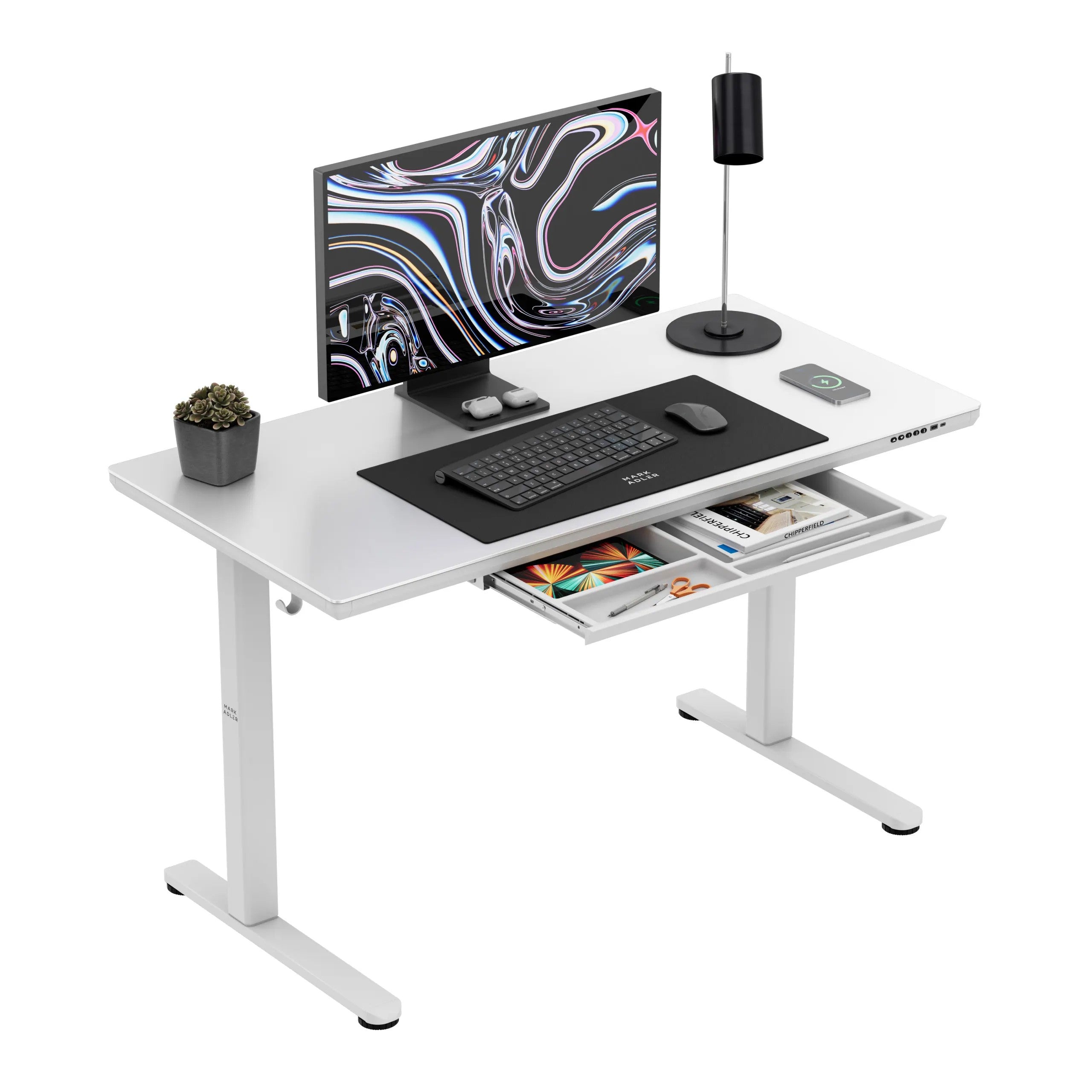 Markadler Leader 8.5 Weiß Höhenverstellbarer Schreibtisch mit Glasplatte