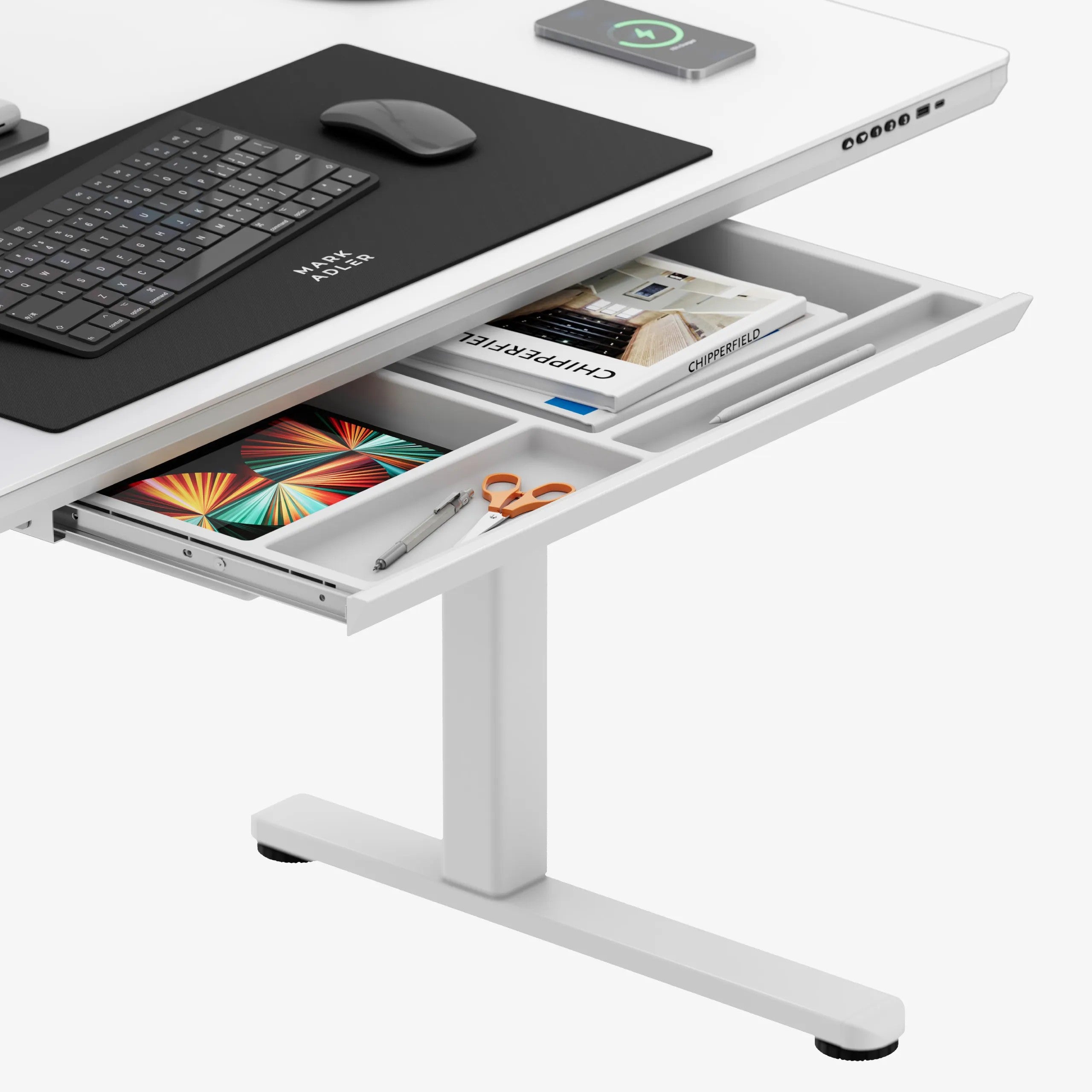 Markadler Leader 8.5 Weiß Höhenverstellbarer Schreibtisch mit Glasplatte