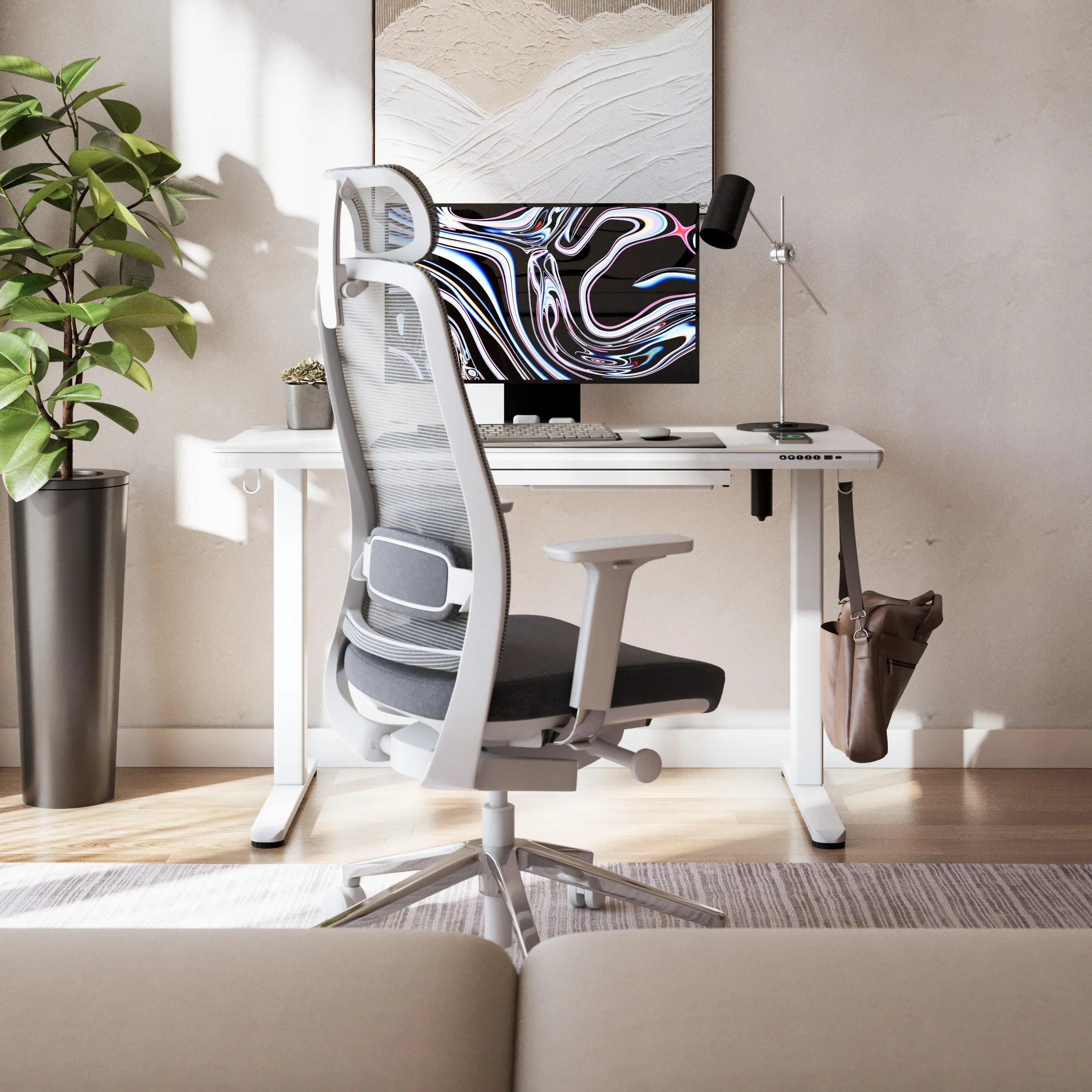 Markadler Leader 8.5 Weiß Höhenverstellbarer Schreibtisch mit Glasplatte