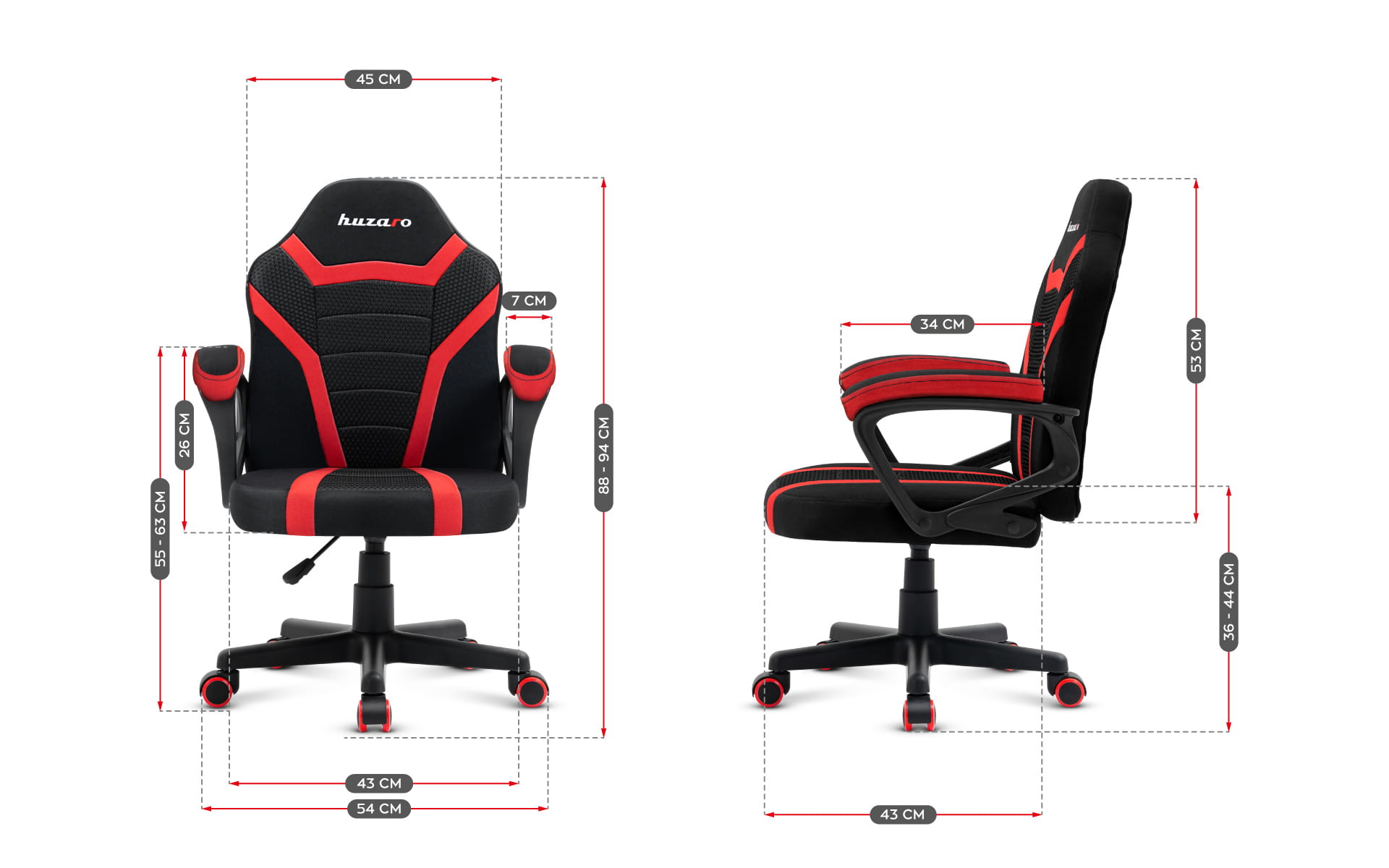 HUZARO RANGER 1.0 Rot Mesh Gaming-Stuhl für Kinder