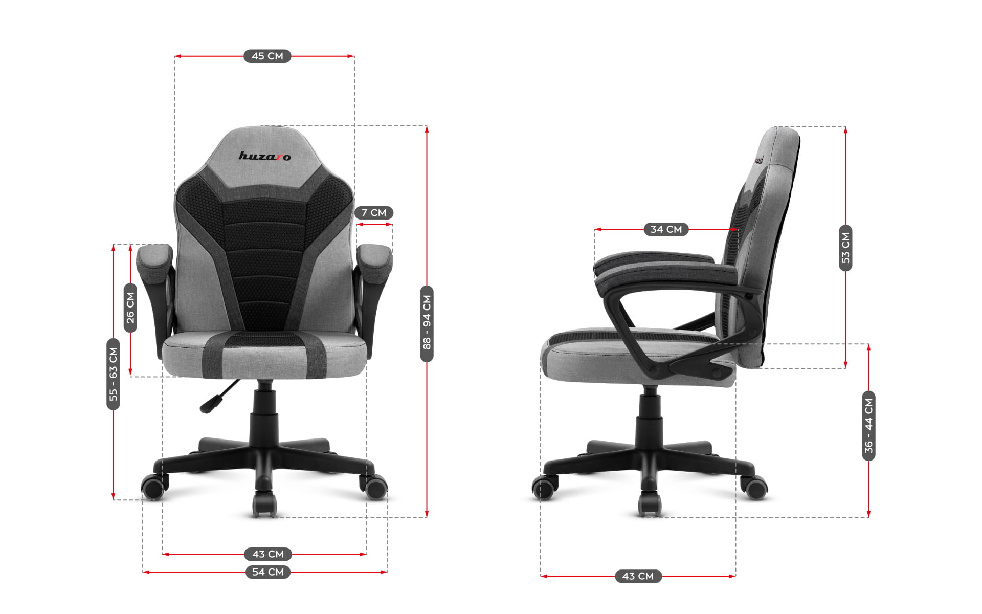 HUZARO RANGER 1.0 Grau Mesh Gaming-Stuhl für Kinder