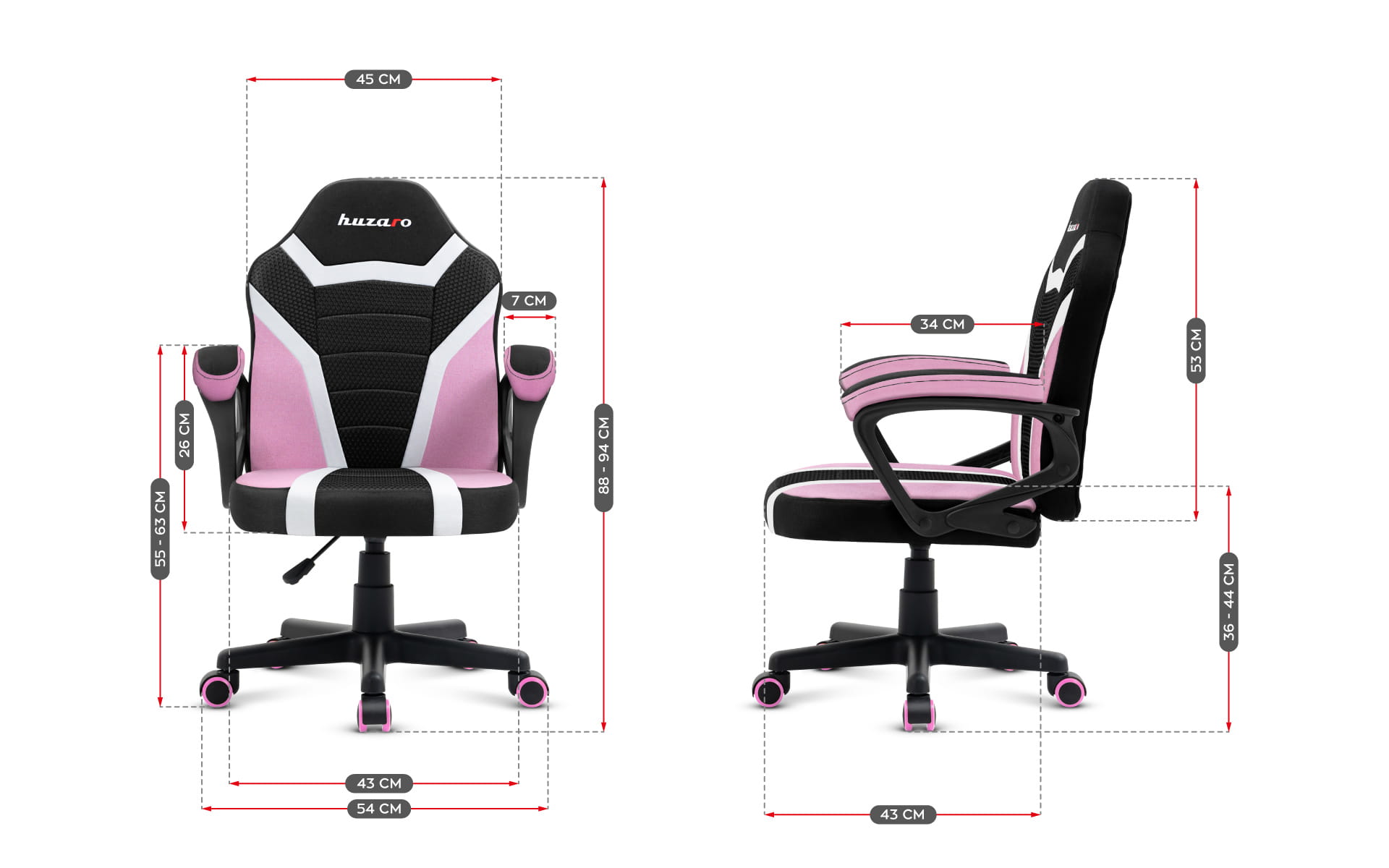 HUZARO RANGER 1.0 Rosa Mesh Gaming-Stuhl für Kinder