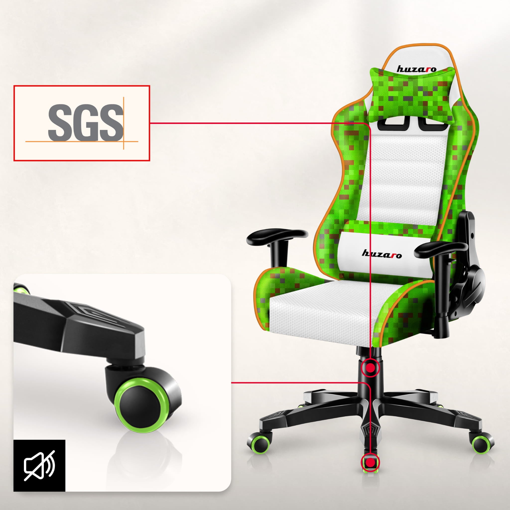 Huzaro Ranger 6.0 Pixel White Gaming-Stuhl für Kinder