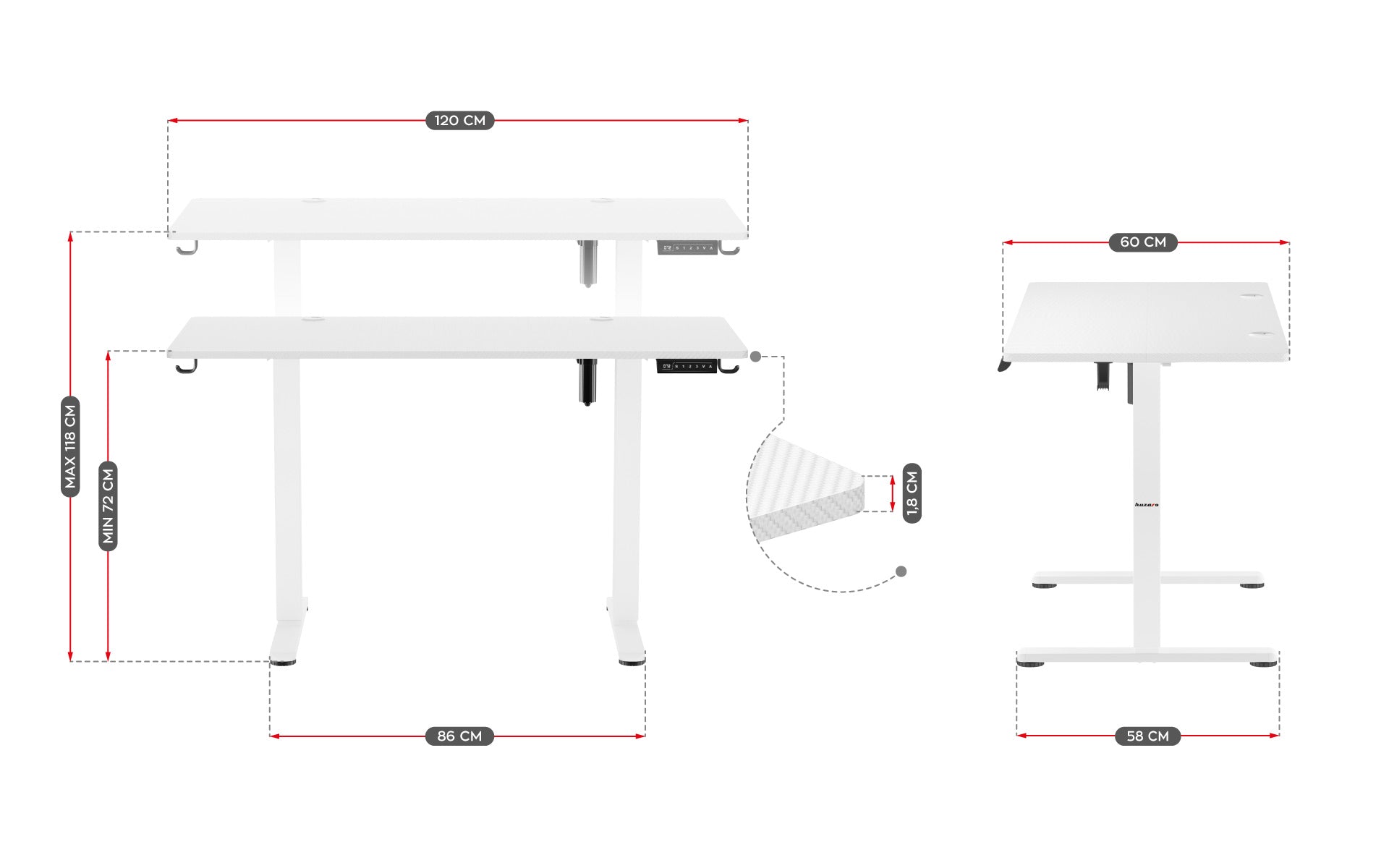 Huzaro Hero 8.2 Weiß Elektrischer Schreibtisch