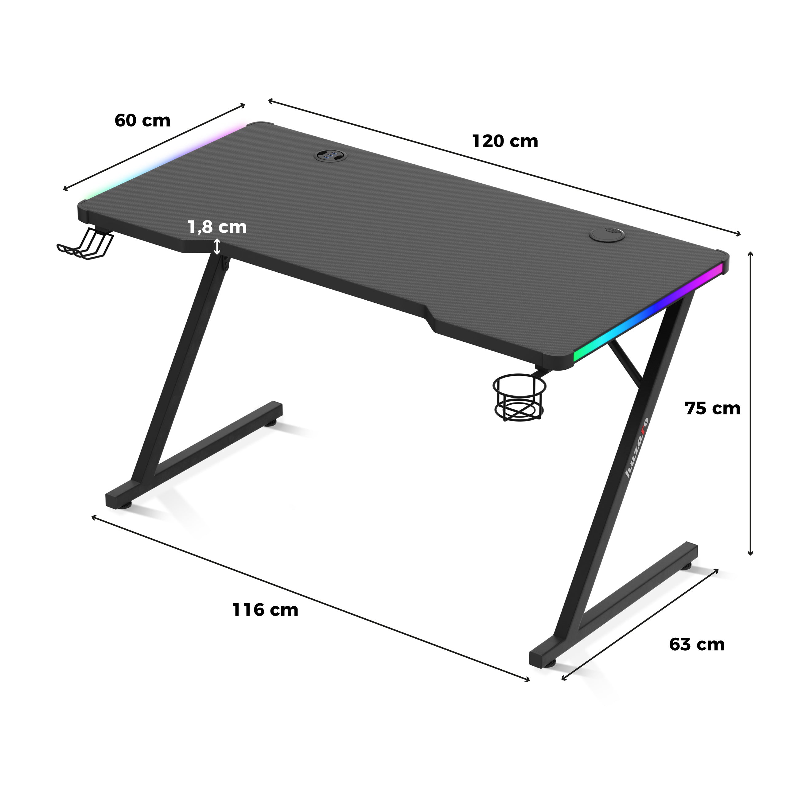 Huzaro Hero 2.5 RGB-LED-Gaming-Tisch