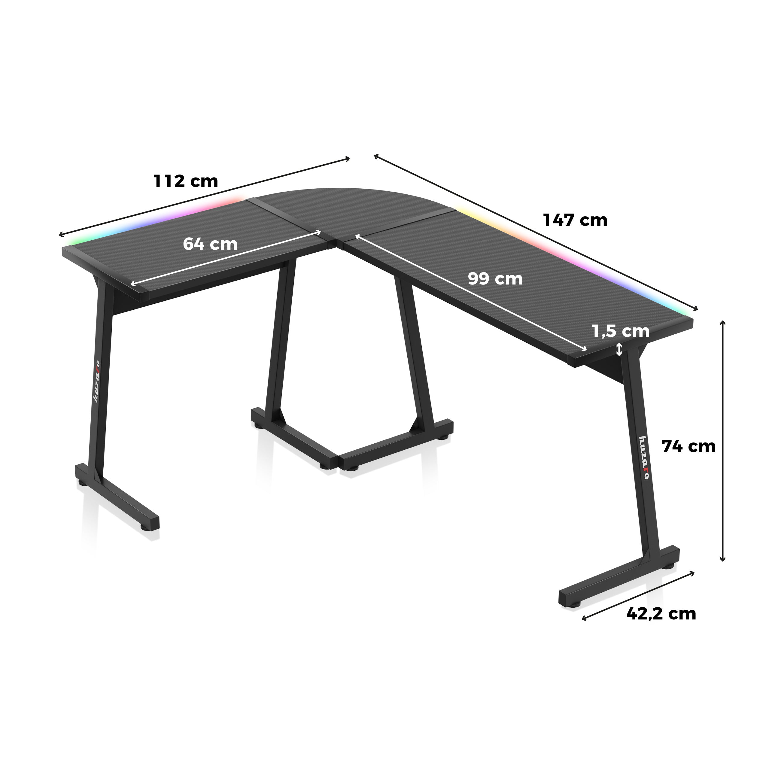 Huzaro Hero 6.0 RGB schwarz Eck-Gaming-Tisch